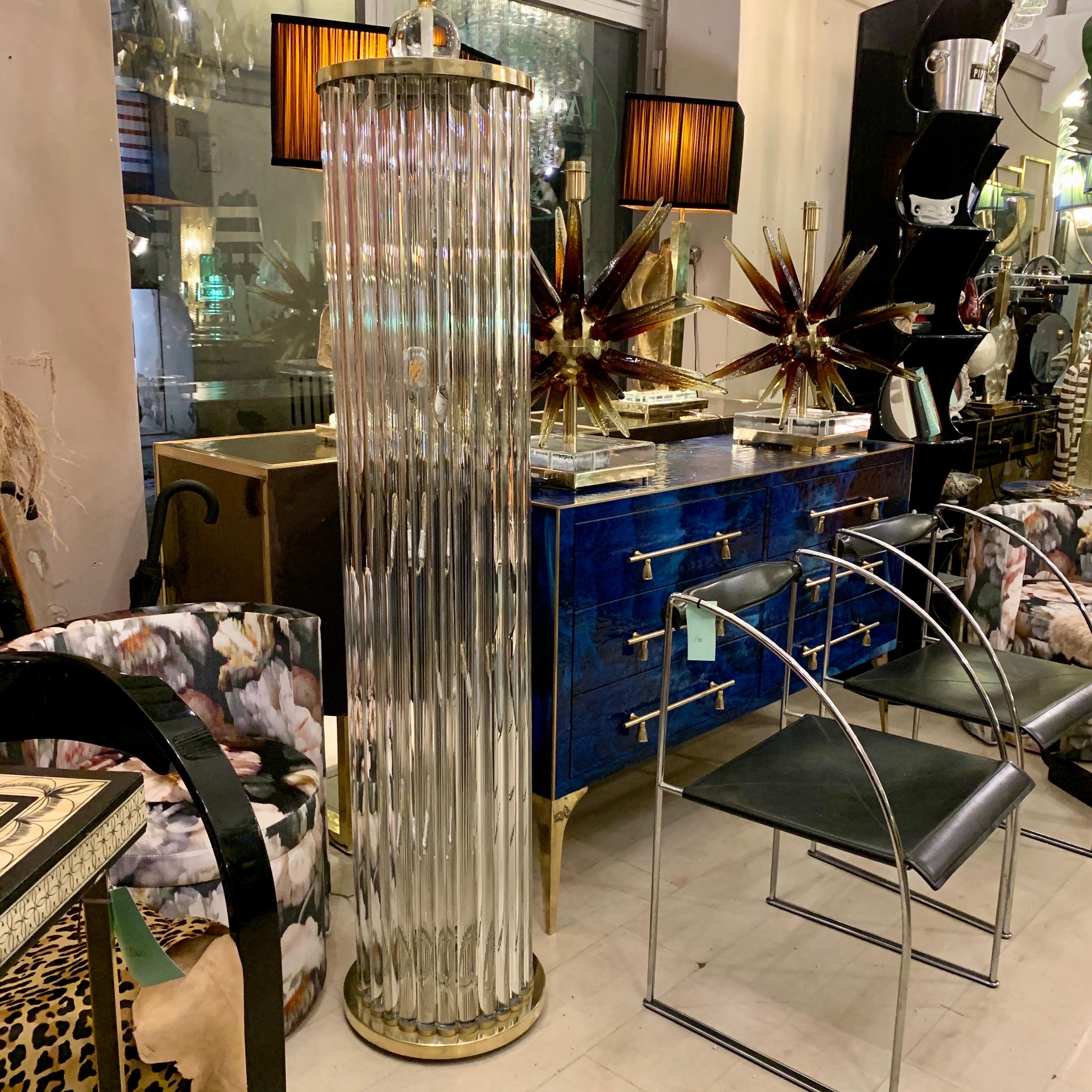 Lámpara de pie de Murano con varillas de cristal transparente, forma de columna, años 80 finales del siglo XX
