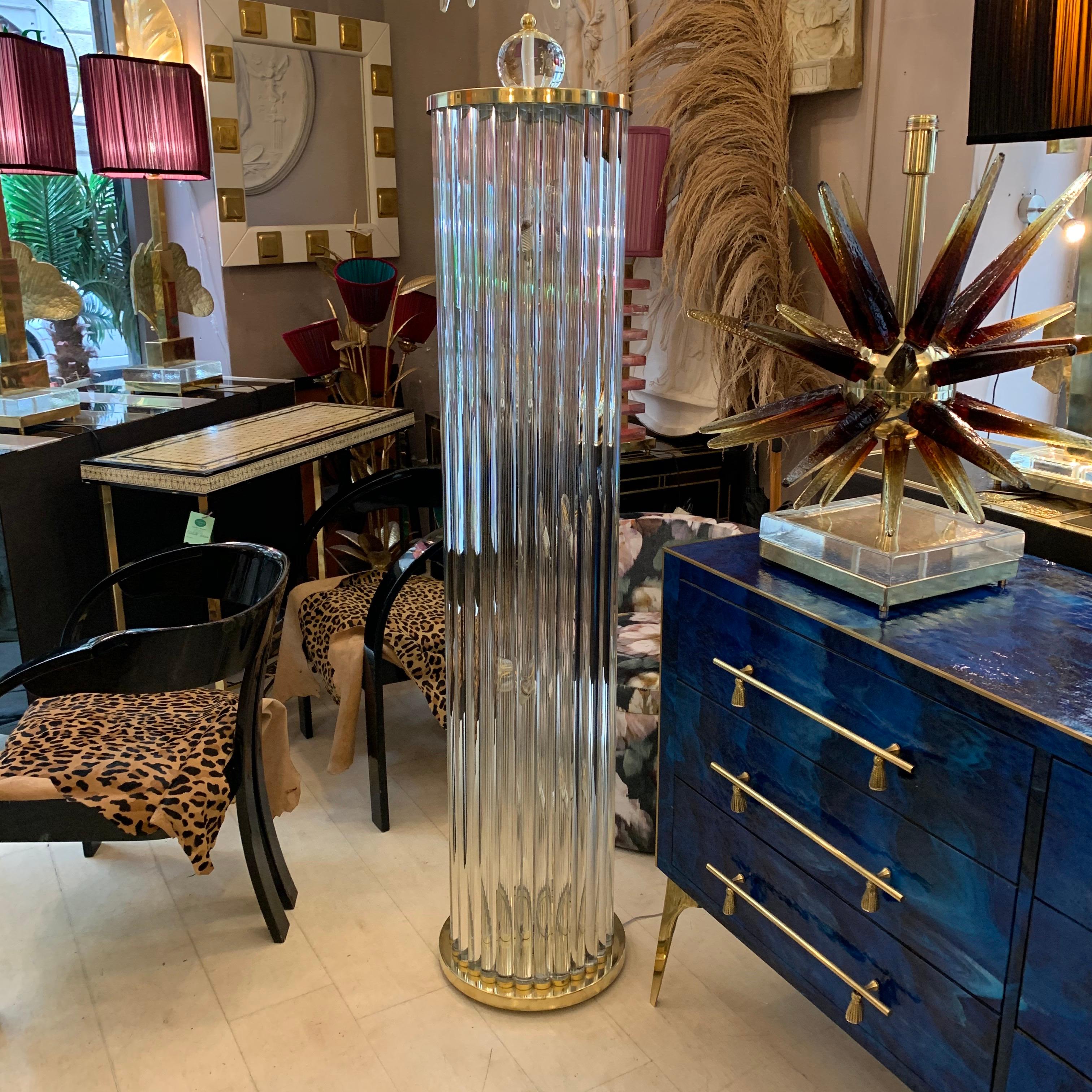 Murano Floor Lamp with Clear Glass Rods, Column Shape, 1980s In Excellent Condition In Florence, IT