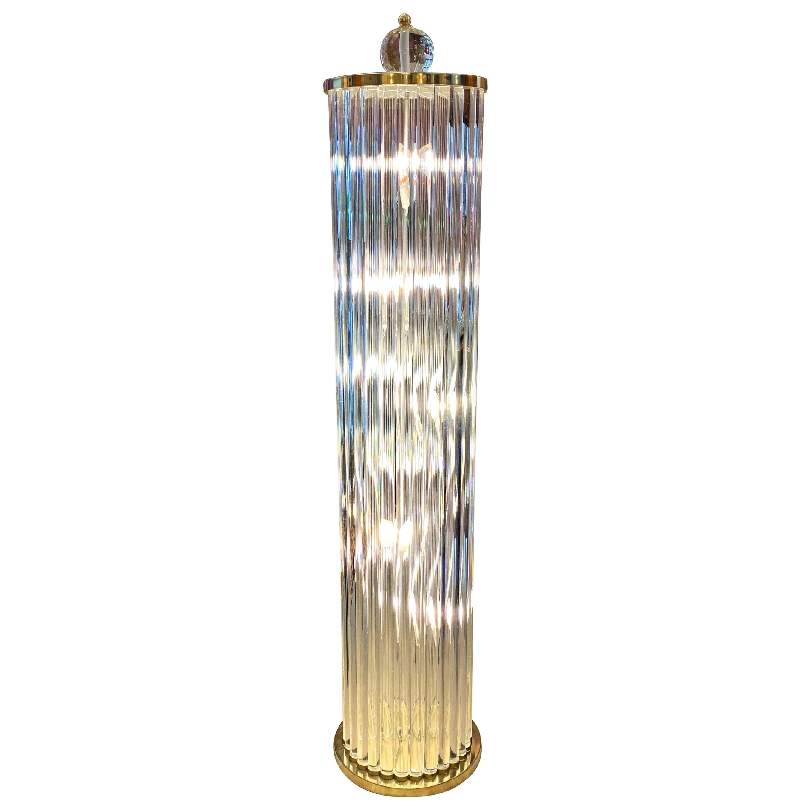 Murano Floor Lamp with Clear Glass Rods, Column Shape, 1980s