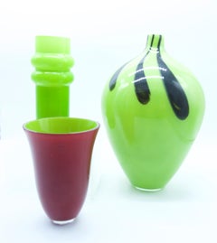 Murano Floor Vase Lime Green with Deep Brown Motif, Mid-Early 1980s