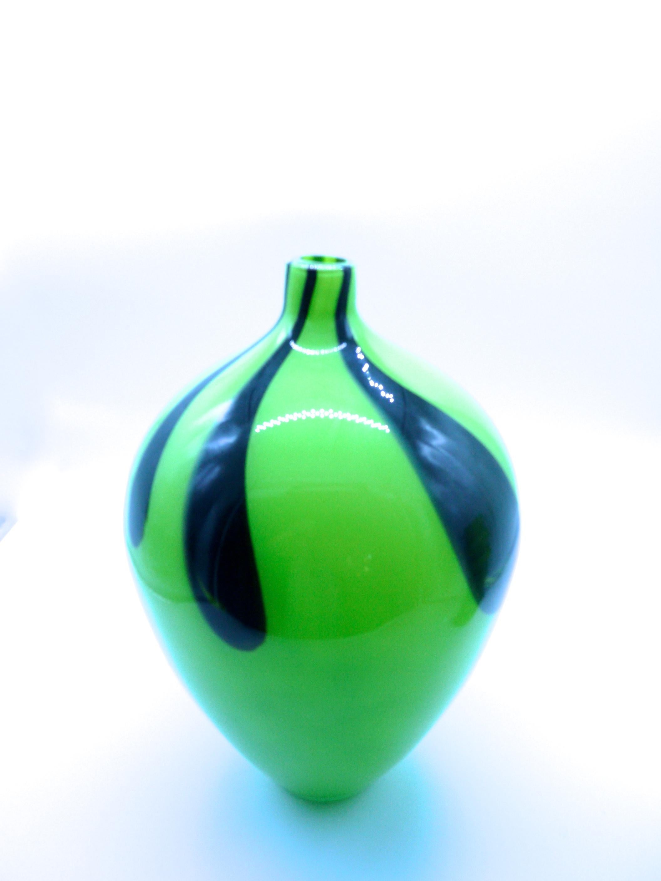 Italian Murano Floor Vase Lime Green with Deep Brown Motif, Mid-Early 1980s For Sale