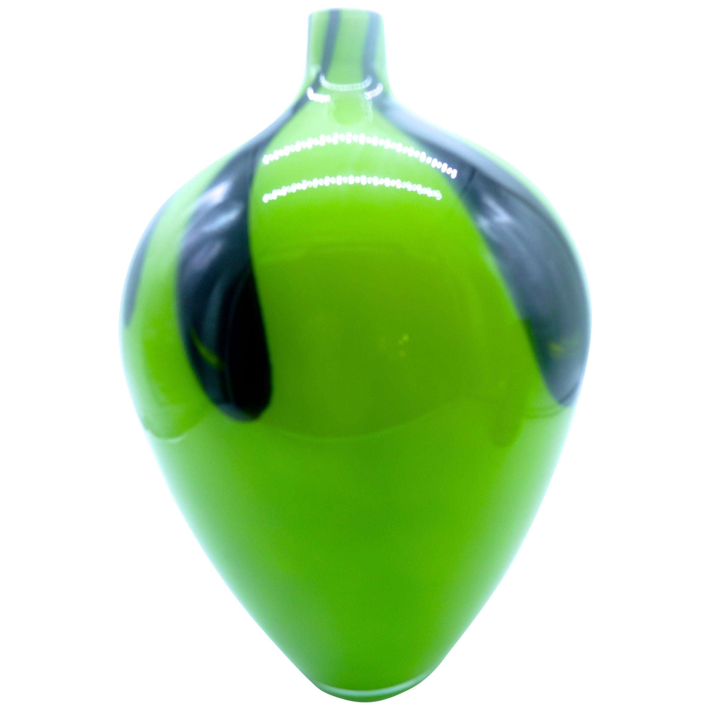 Murano Floor Vase Lime Green with Deep Brown Motif, Mid-Early 1980s For Sale