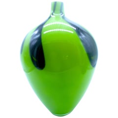 Murano Floor Vase Lime Green with Deep Brown Motif, Mid-Early 1980s