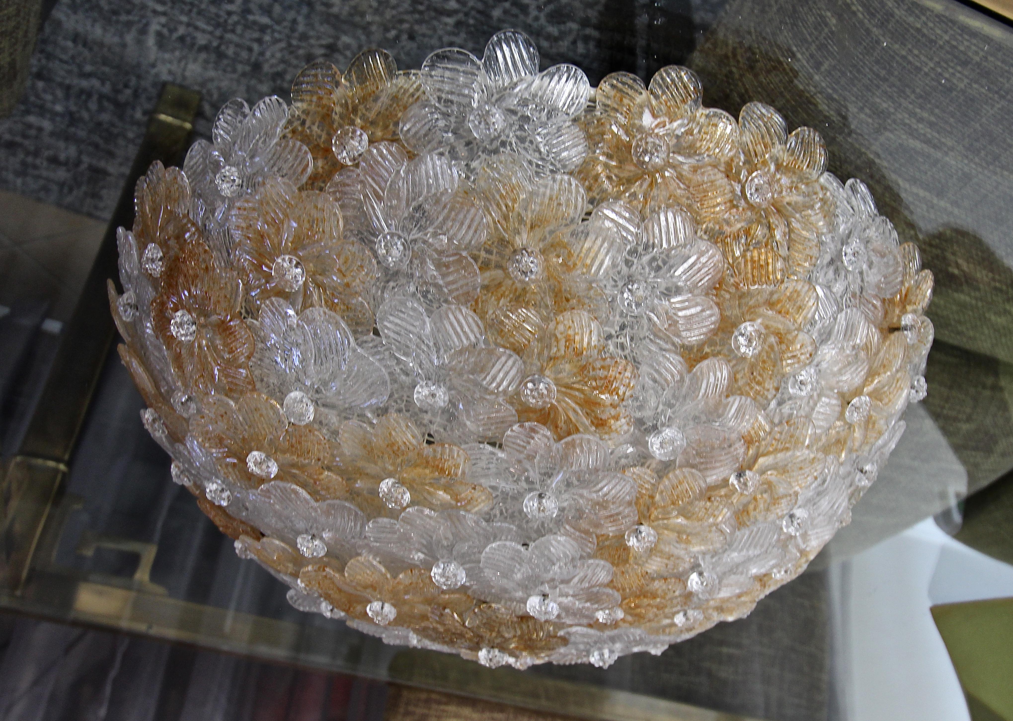 Murano Floral Flower Glass Flushmount Ceiling Light In Good Condition In Palm Springs, CA