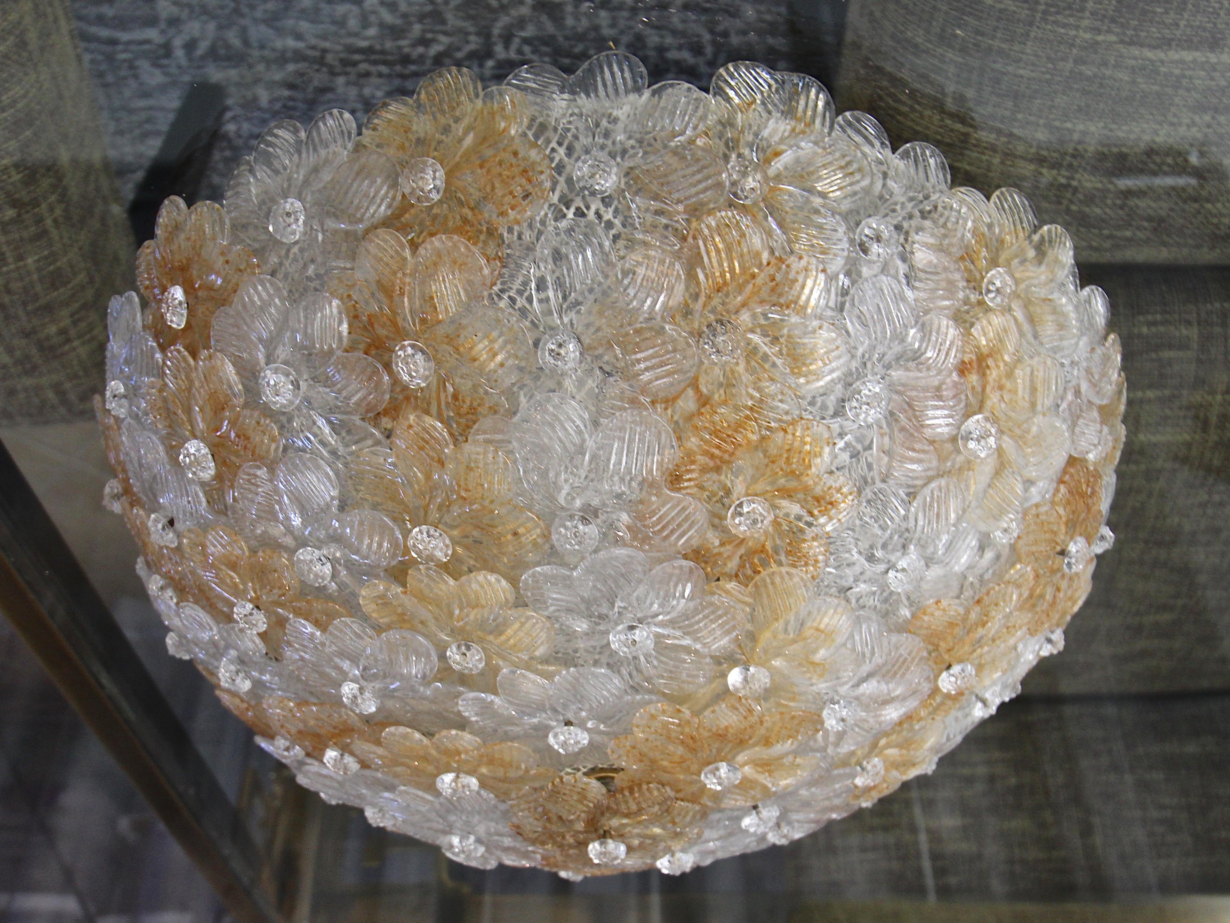 Mid-20th Century Murano Floral Flower Glass Flushmount Ceiling Light