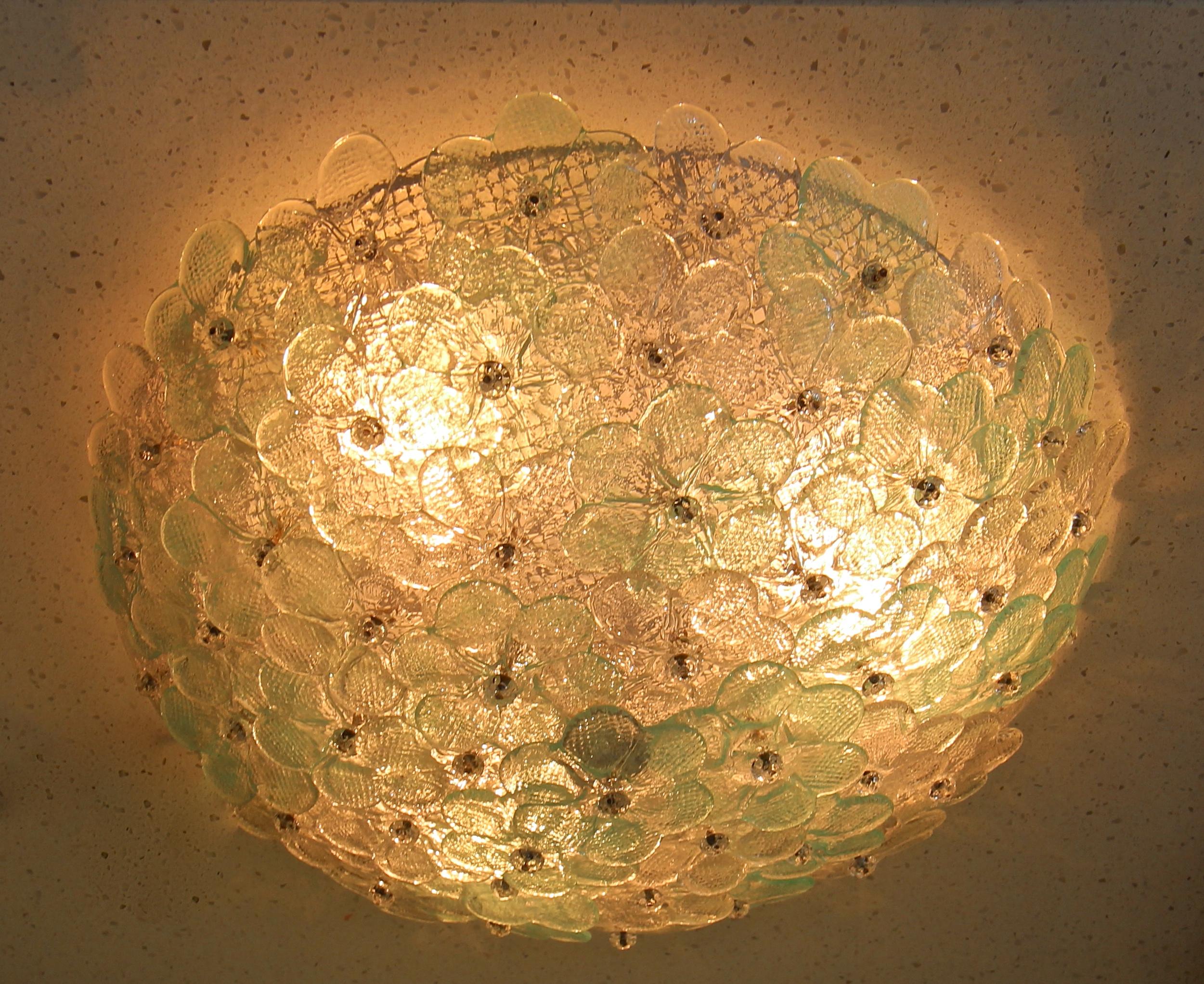 Murano Floral Flower Green Glass Flushmount Ceiling Light 2