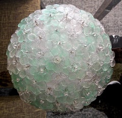 Murano Floral Flower Green Glass Flushmount Ceiling Light