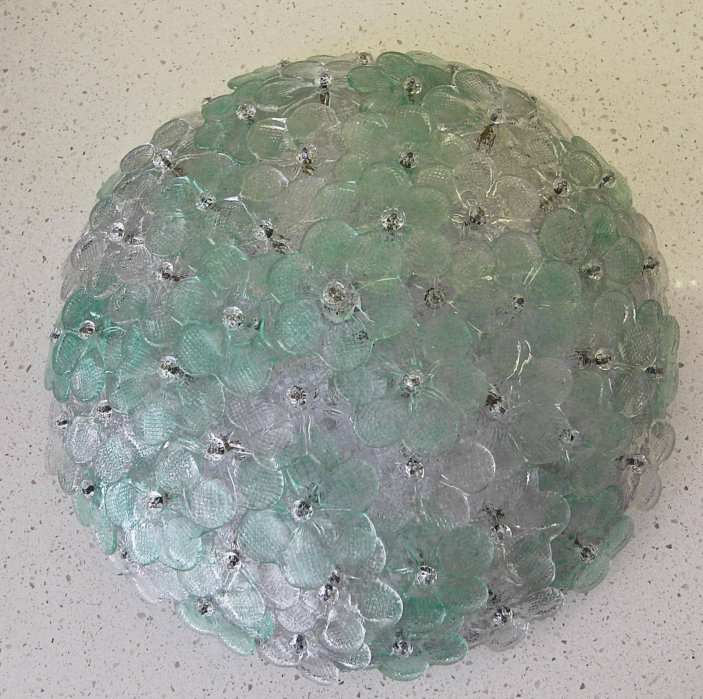 Late 20th Century Murano Floral Flower Green Glass Flushmount Ceiling Light