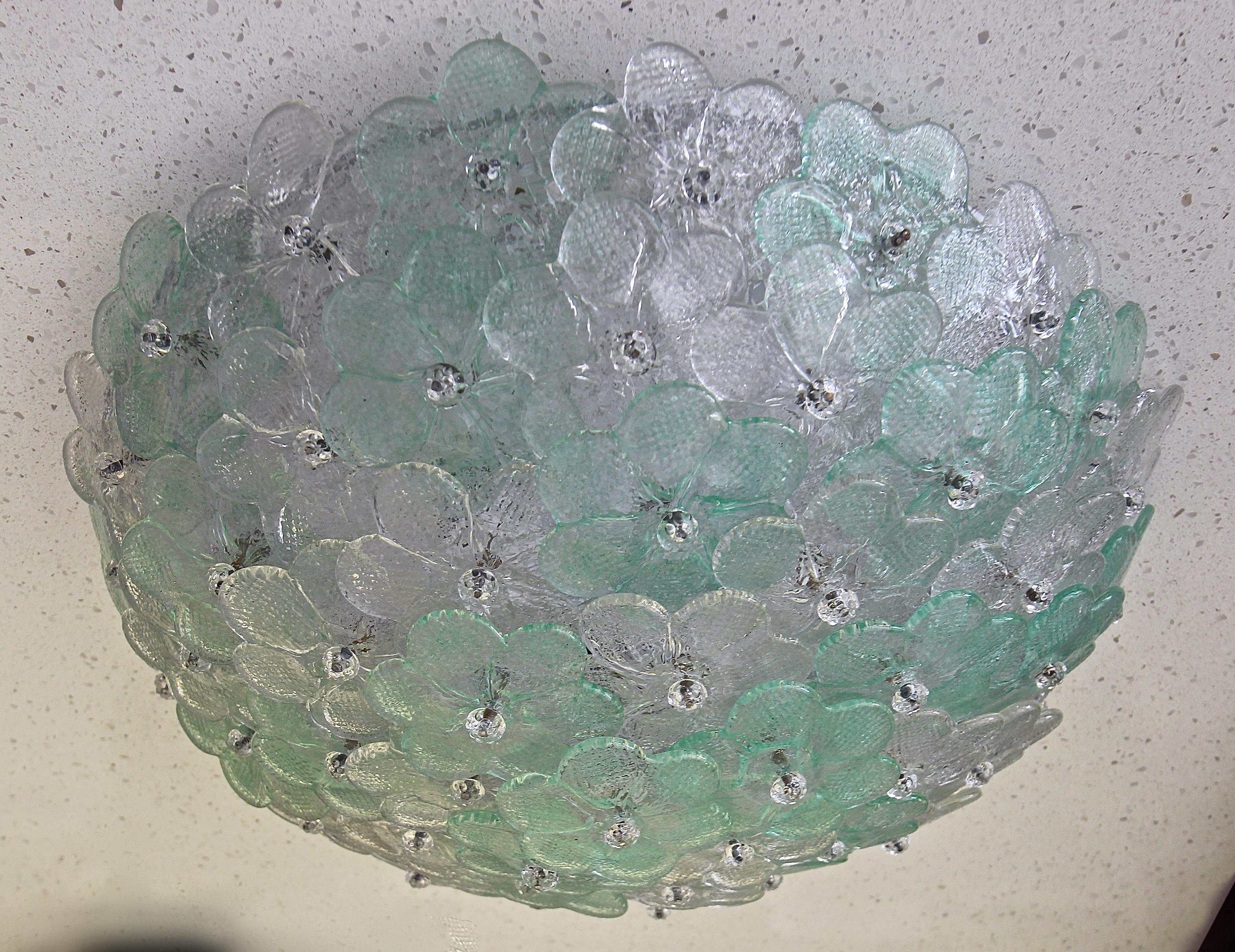 Metal Murano Floral Flower Green Glass Flushmount Ceiling Light