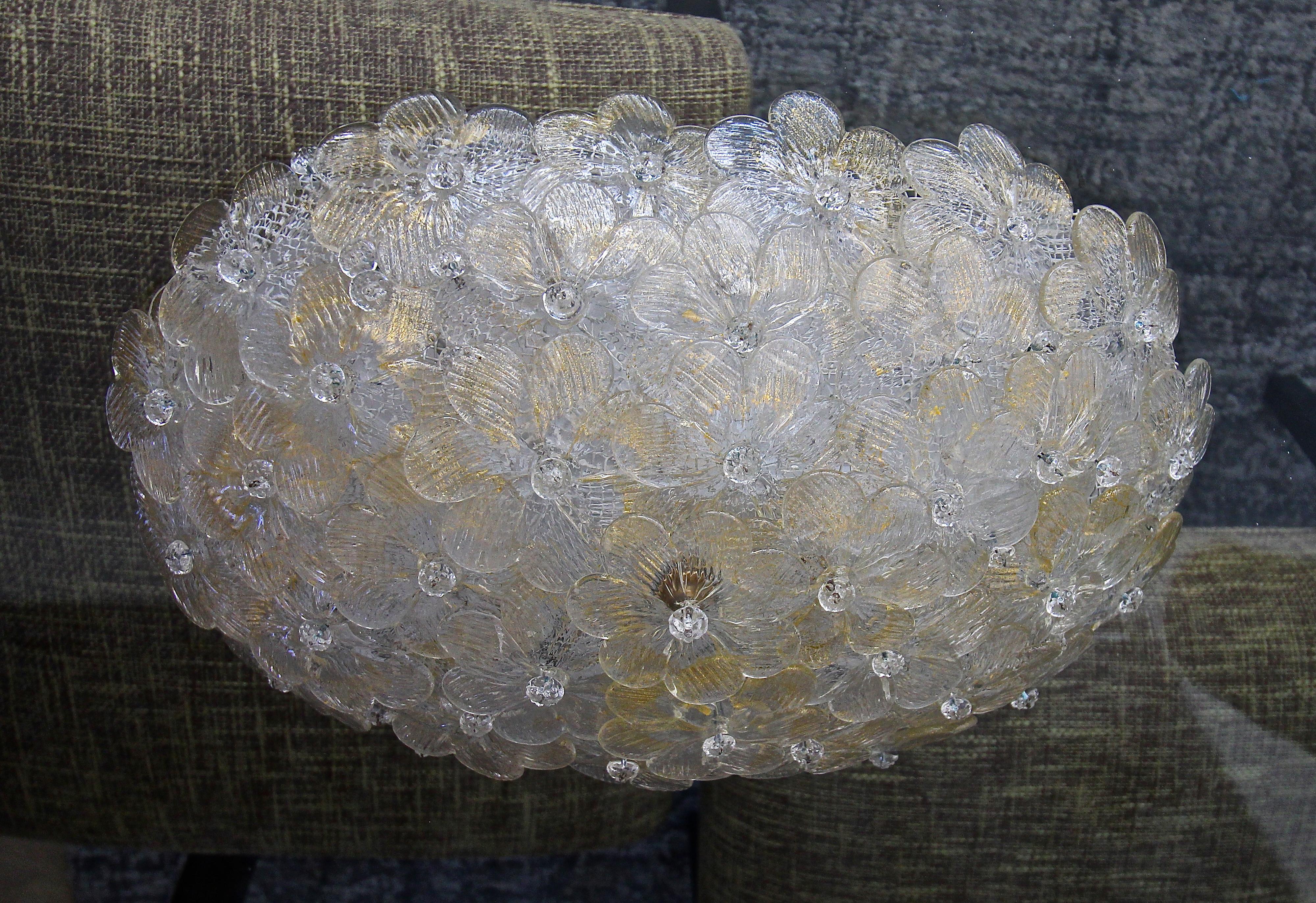 Murano Floral Glass Oval Flush Mount Ceiling Light In Good Condition In Palm Springs, CA