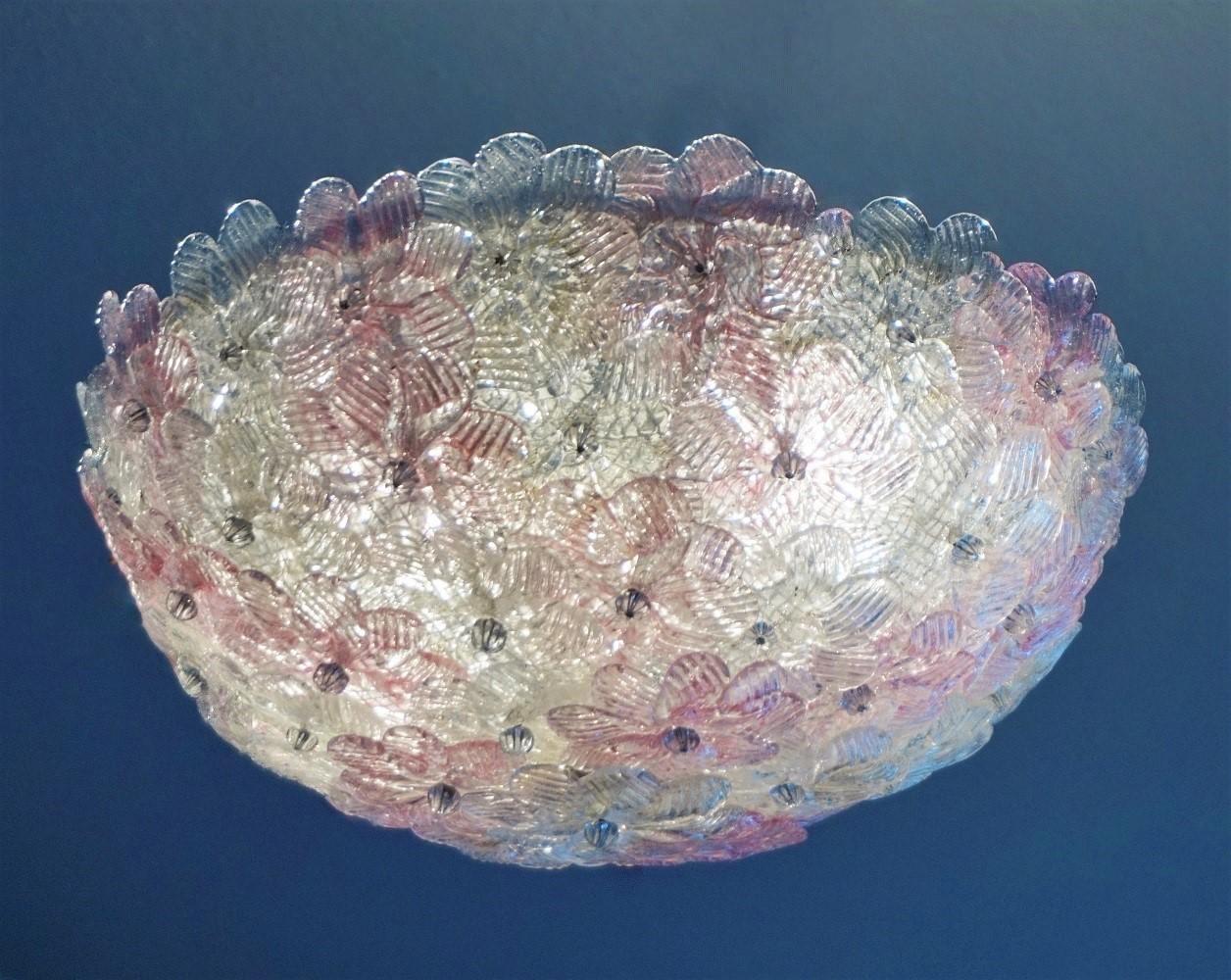 Murano Flower Basket Flush Mount or Wall Lamp by Barovier & Toso, 1960s In Good Condition In Frankfurt am Main, DE