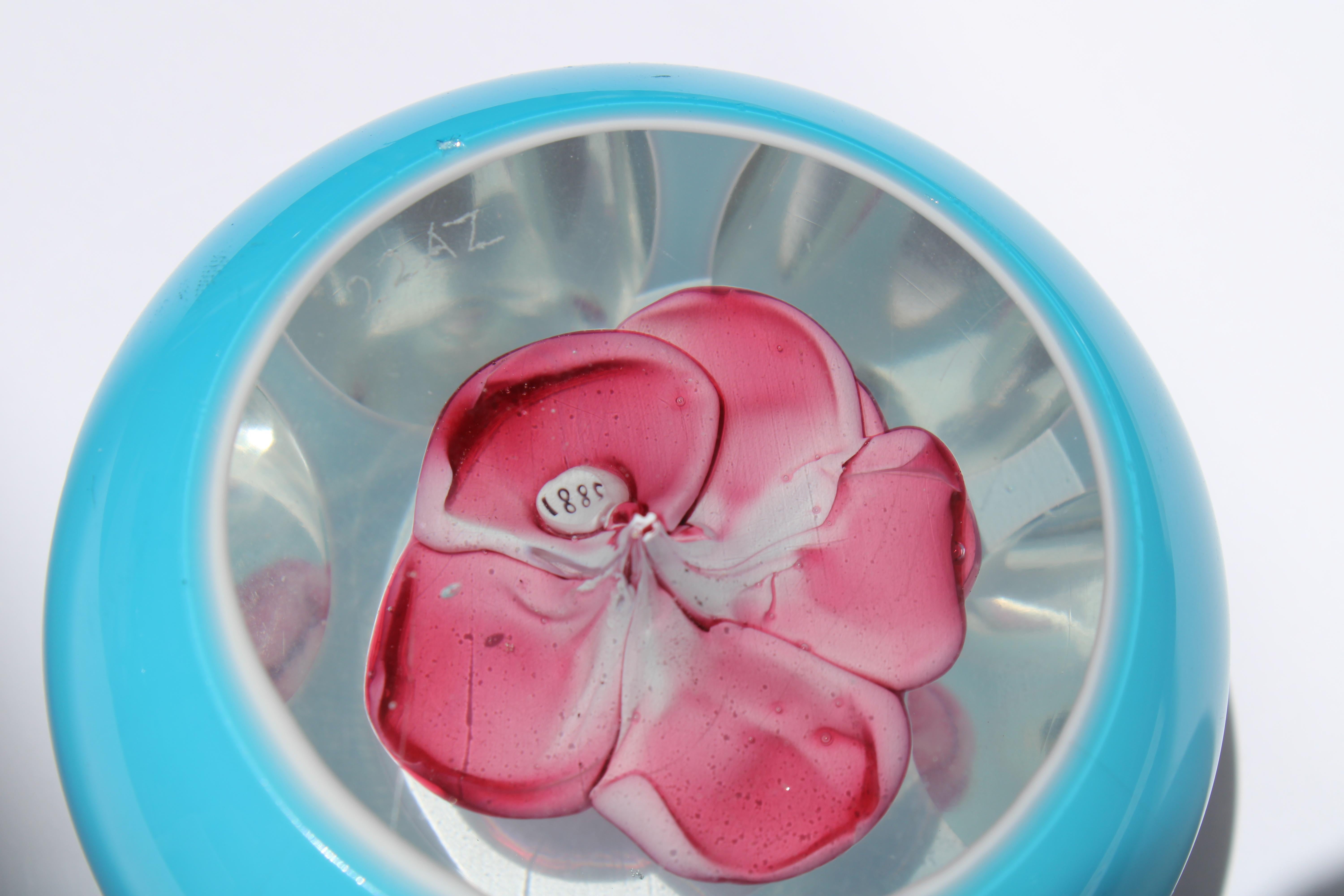 Murano Flower Cased Glass Paperweight In Good Condition In Palm Springs, CA