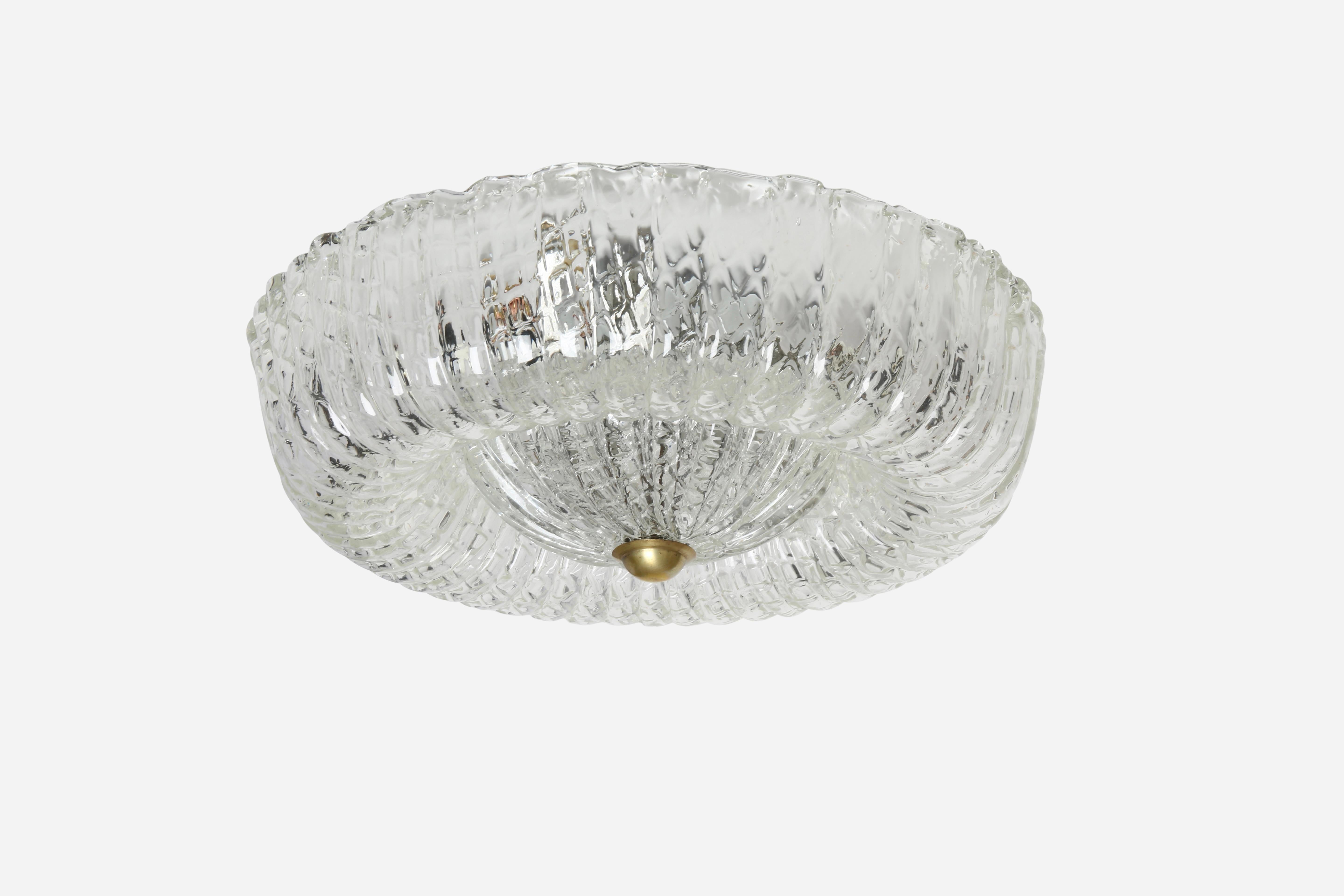 Murano glass flush mount ceiling light.
Designed and made in Italy in 1960s.
Glass, metal.
Takes three candelabra bulbs. 
Rewired for US.

We take pride in bringing vintage fixtures to their full glory again.
At Illustris Lighting our main focus is