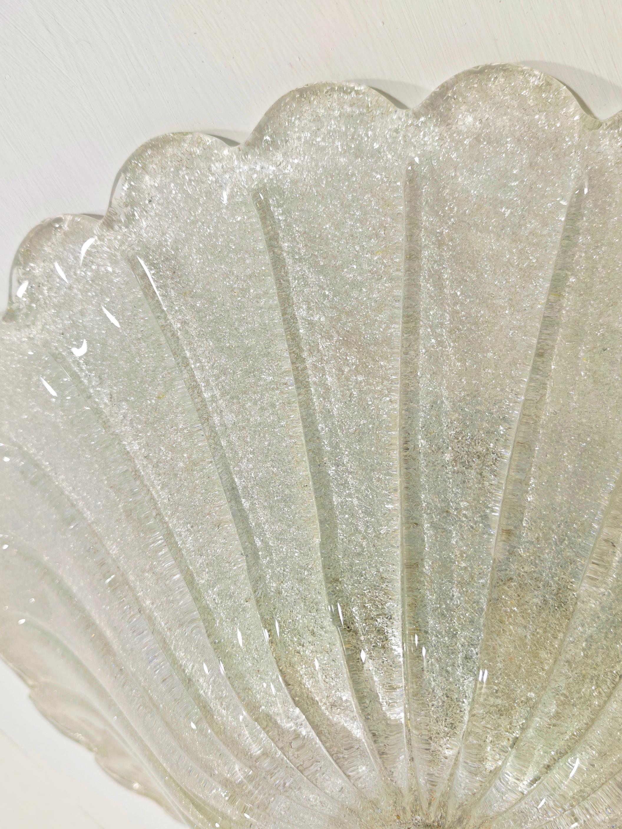 Italian flush mount with a Murano glass diffuser hand blown in Graniglia technique to produce granular texture. Made in Italy in the style of Barovier e Toso, circa 1970/80s. Murano glass has a remarkable thickness. Smooth on the outside and rough