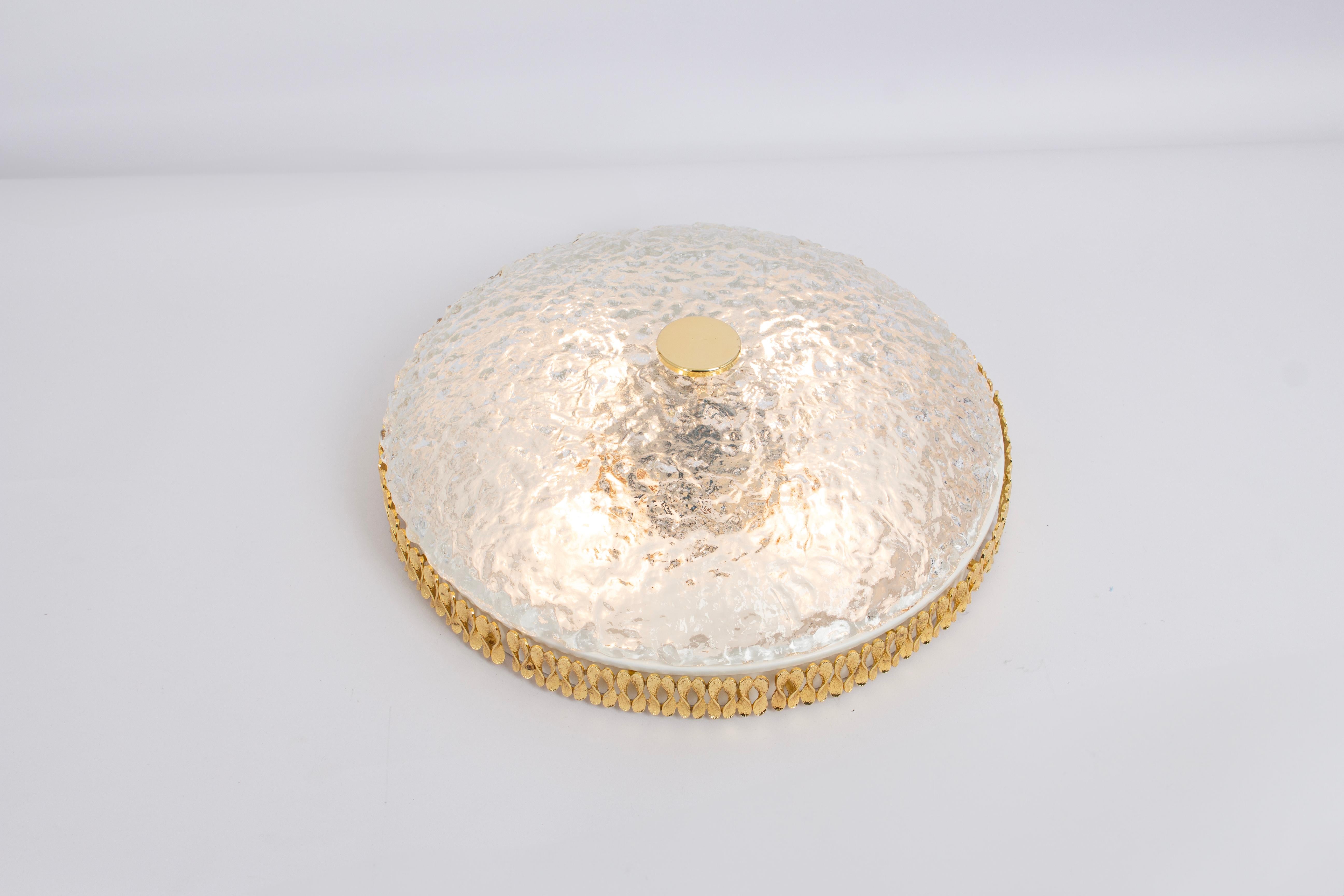 Murano Flush Mount Fixture with Sculptural Brass Trim, Germany, 1970s For Sale 1