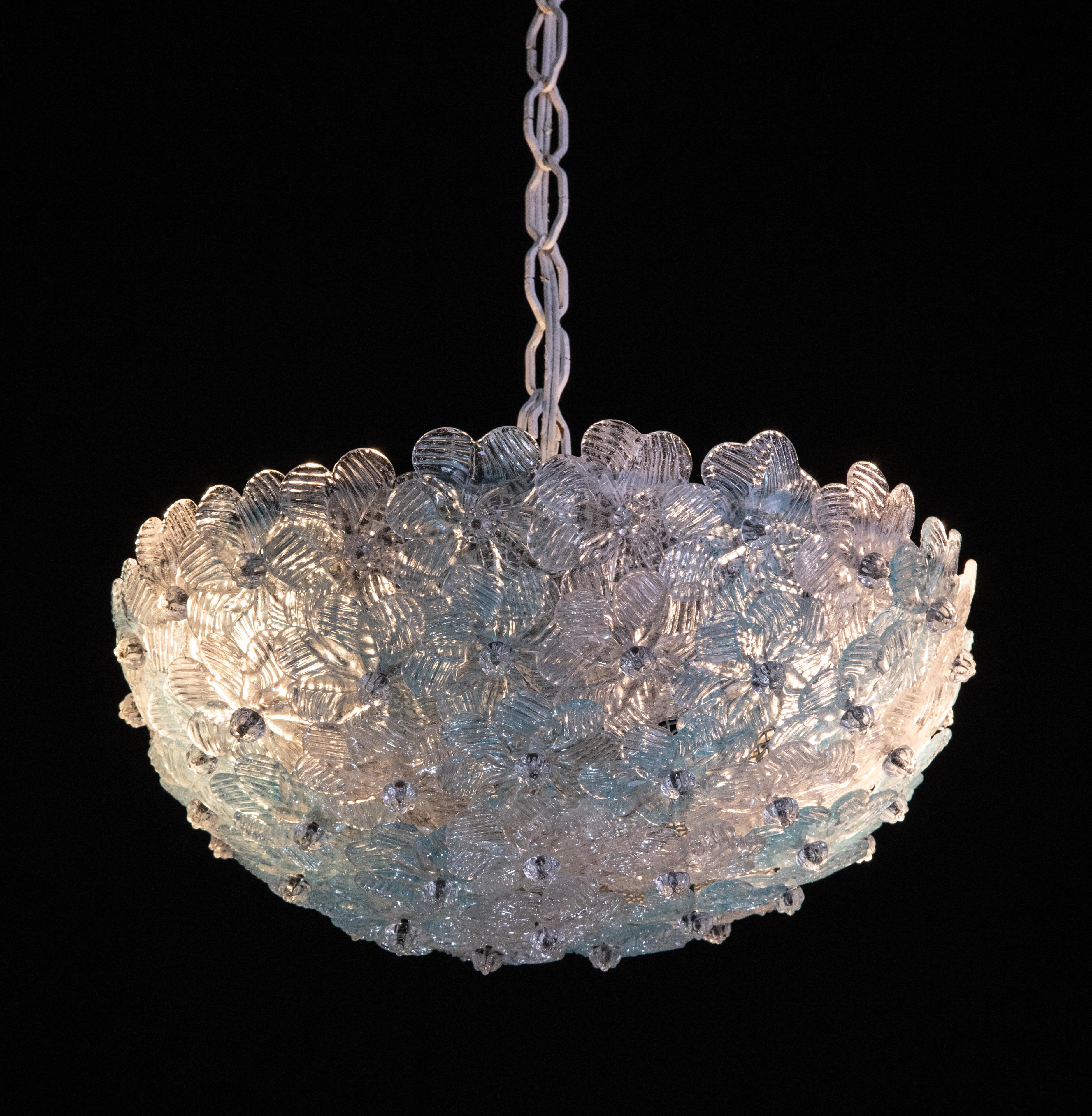 Murano Flush Mount Flower and Metal by Seguso for Venini, Italy, 1960s In Good Condition For Sale In Roma, IT