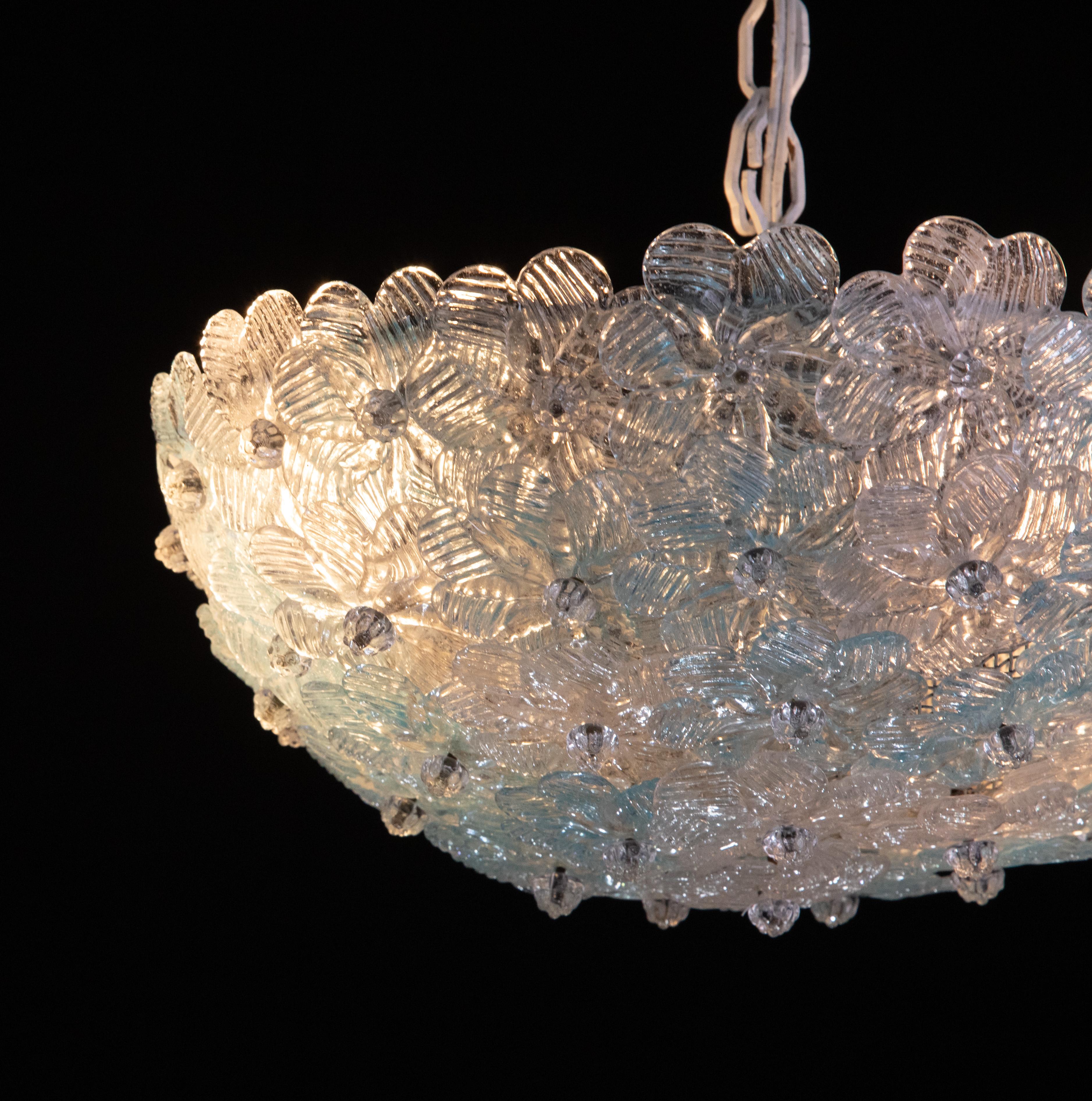 Mid-20th Century Murano Flush Mount Flower and Metal by Seguso for Venini, Italy, 1960s For Sale