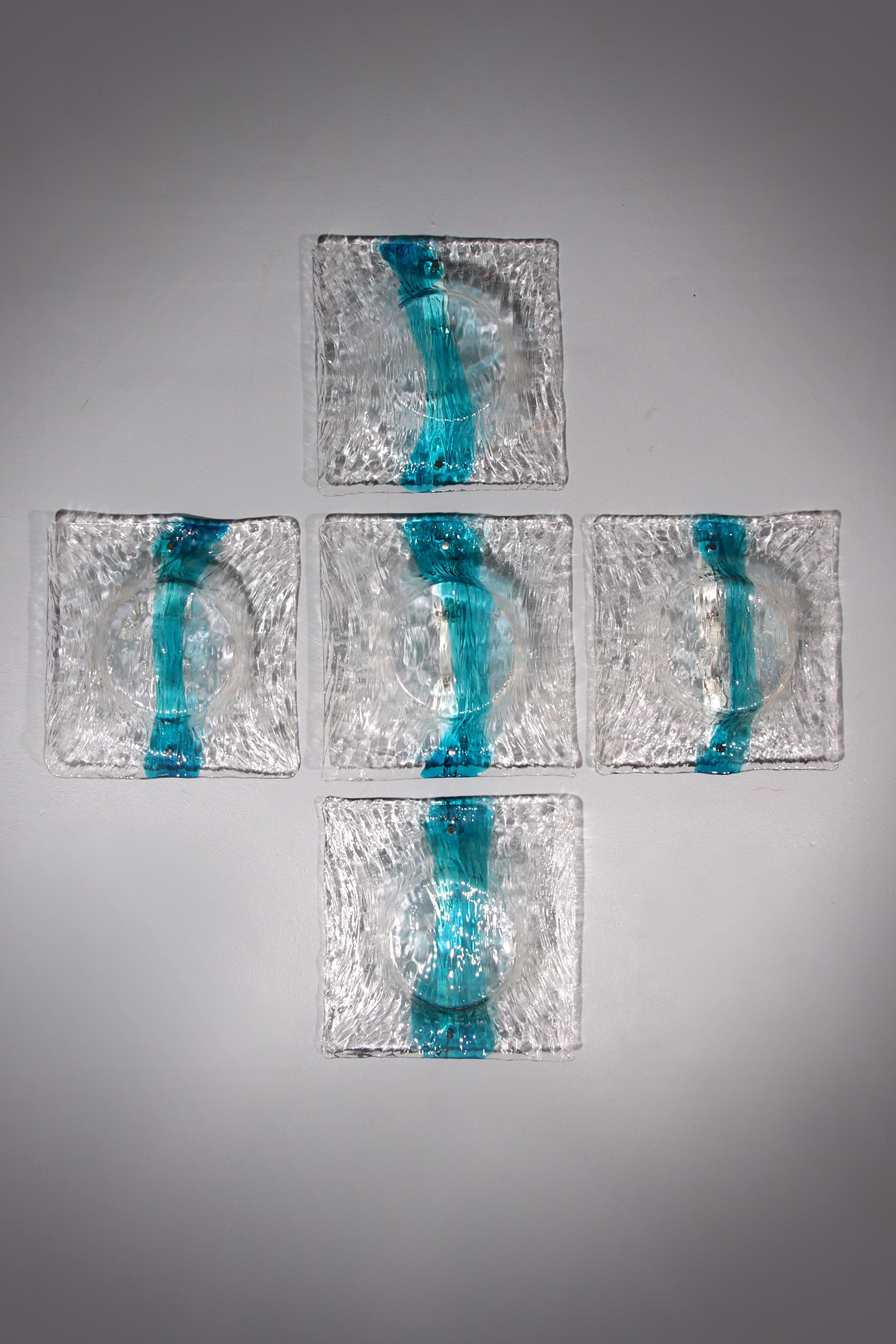 Mid-Century Modern Murano Flush Mount Scone par Toni Zuccheri pour Venini 5 pièces. en vente