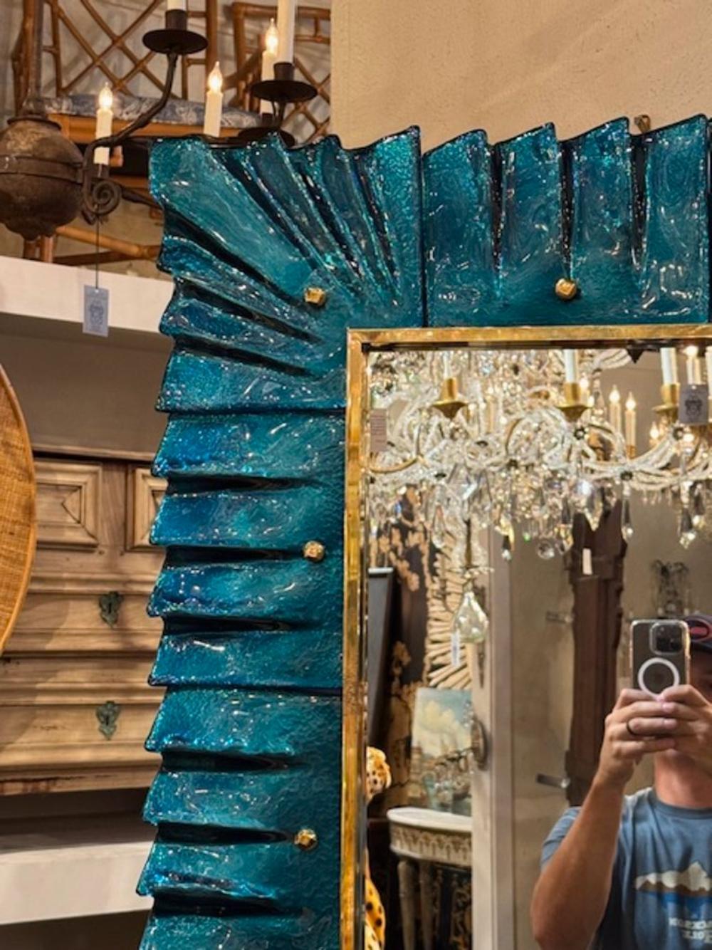 Contemporary Murano Fold Teal For Sale
