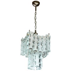 Murano Fontana Arte Attributed to Etched Glass Pendant Chandelier Vintage