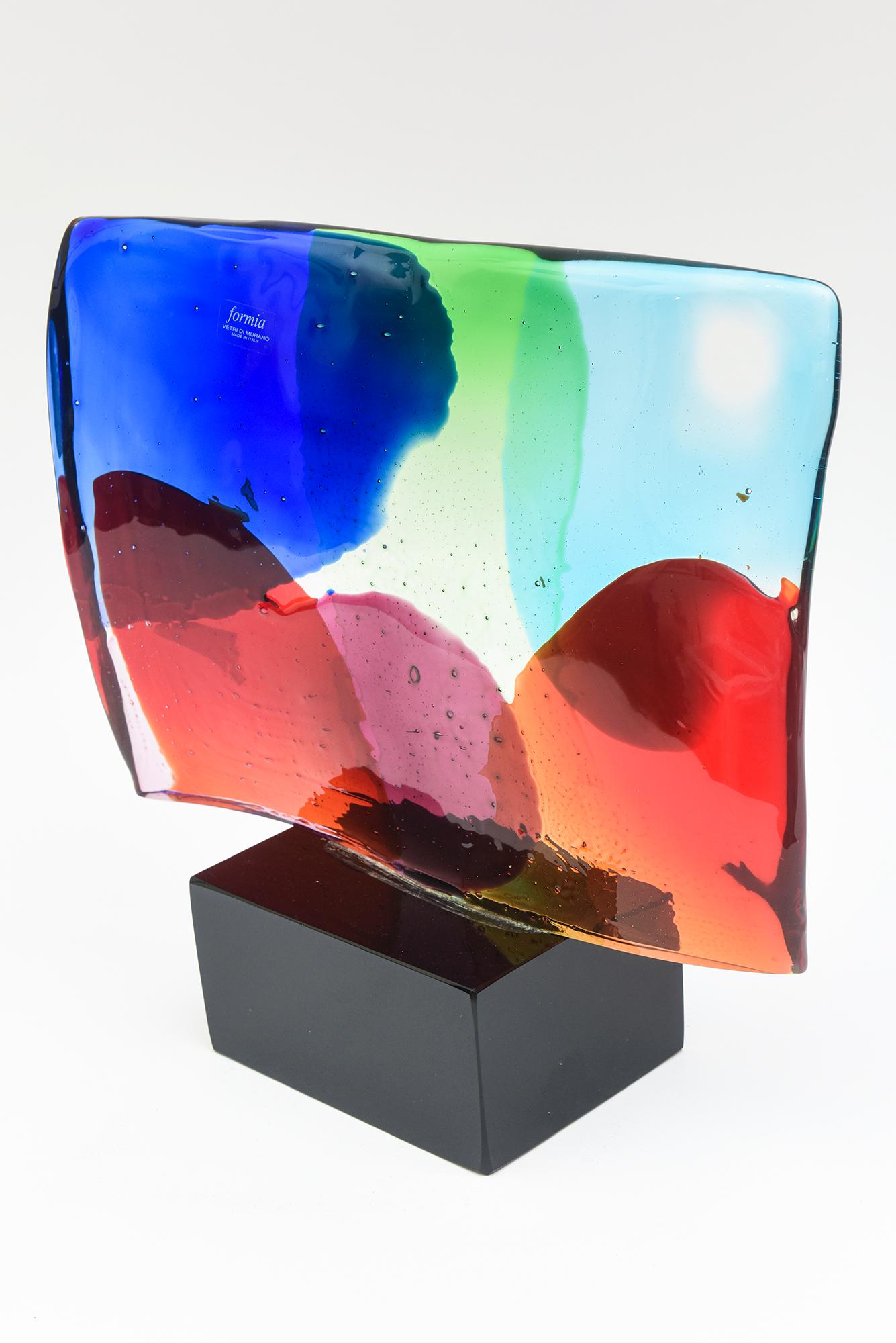 Vintage Murano Schild Formia Schwarz, Rot, Blau, Rosa, Grün Glasskulptur Italienisch im Angebot 7