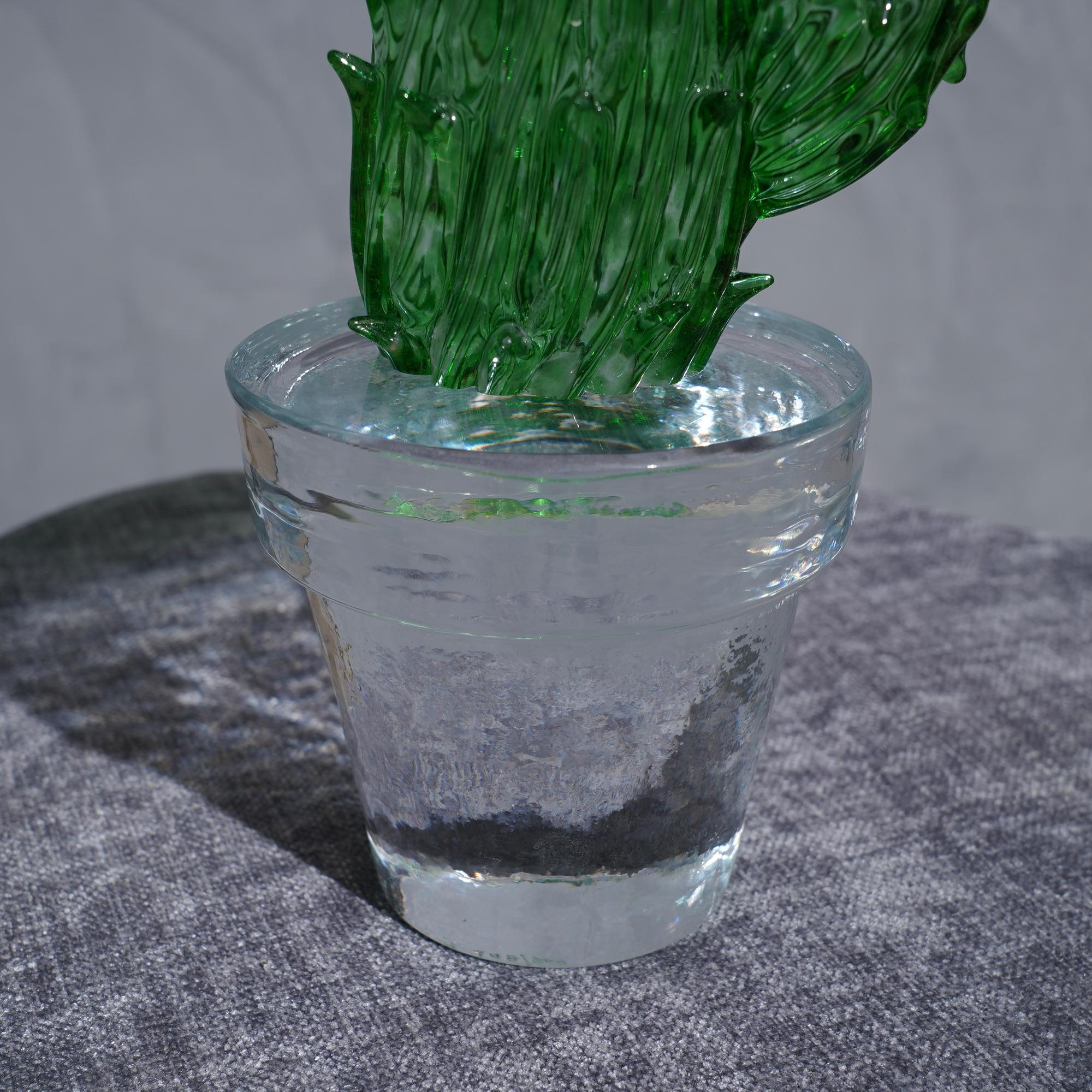 Murano Formia for Marta Marzotto Green Art Glass Cactus Plant, 1990 4