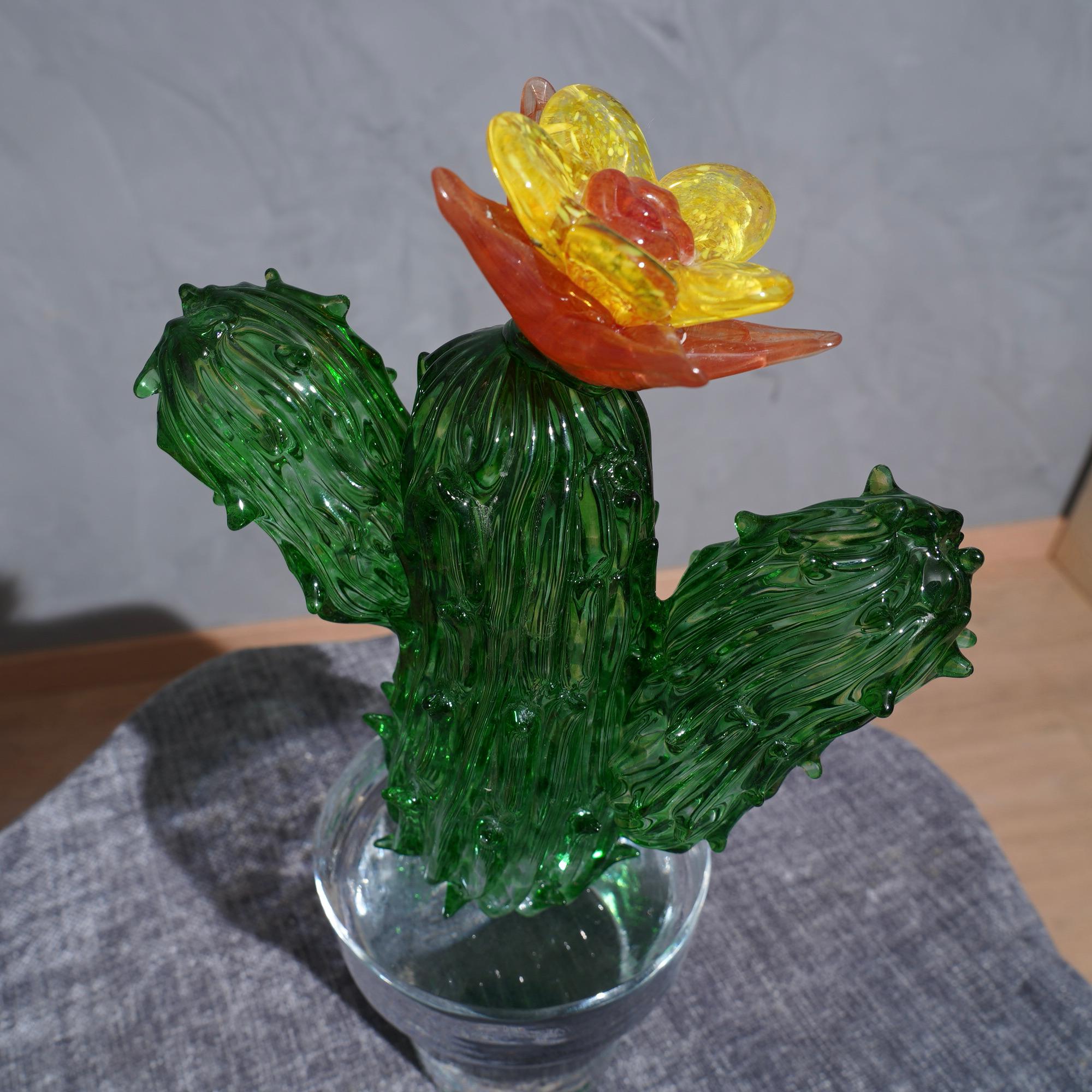 Murano Formia for Marta Marzotto Green Art Glass Cactus Plant, 1990 5