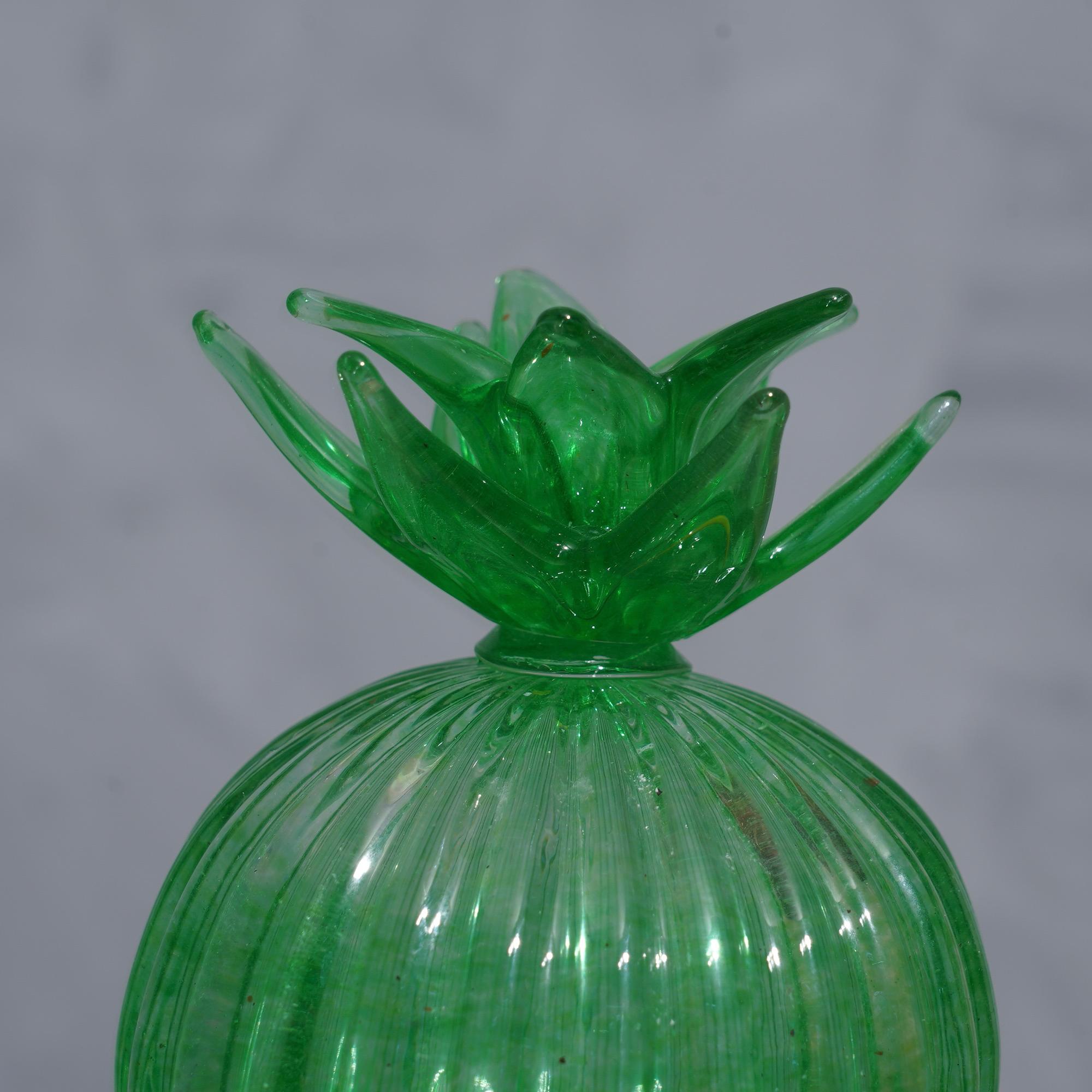 Italian Murano Formia for Marta Marzotto Green Art Glass Cactus Plant, 1990