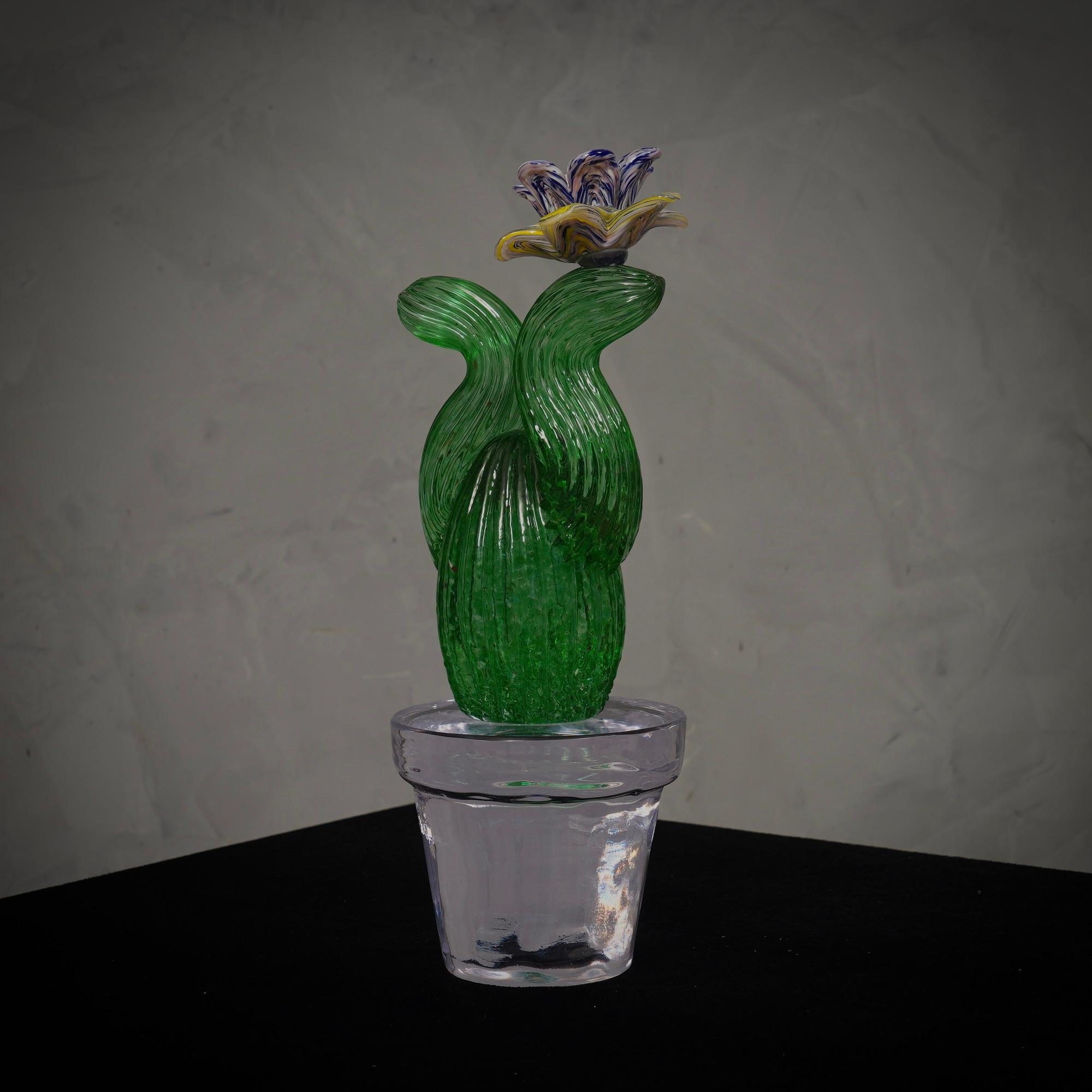 Italian design by Marta Marzotto creator of style, this cactus is a fashion icon of the Italian style, emerald green with a multi colored spot, the flower. Refinement and class as in Marta Marzotto's style, one-of-a-kind pieces that always remain