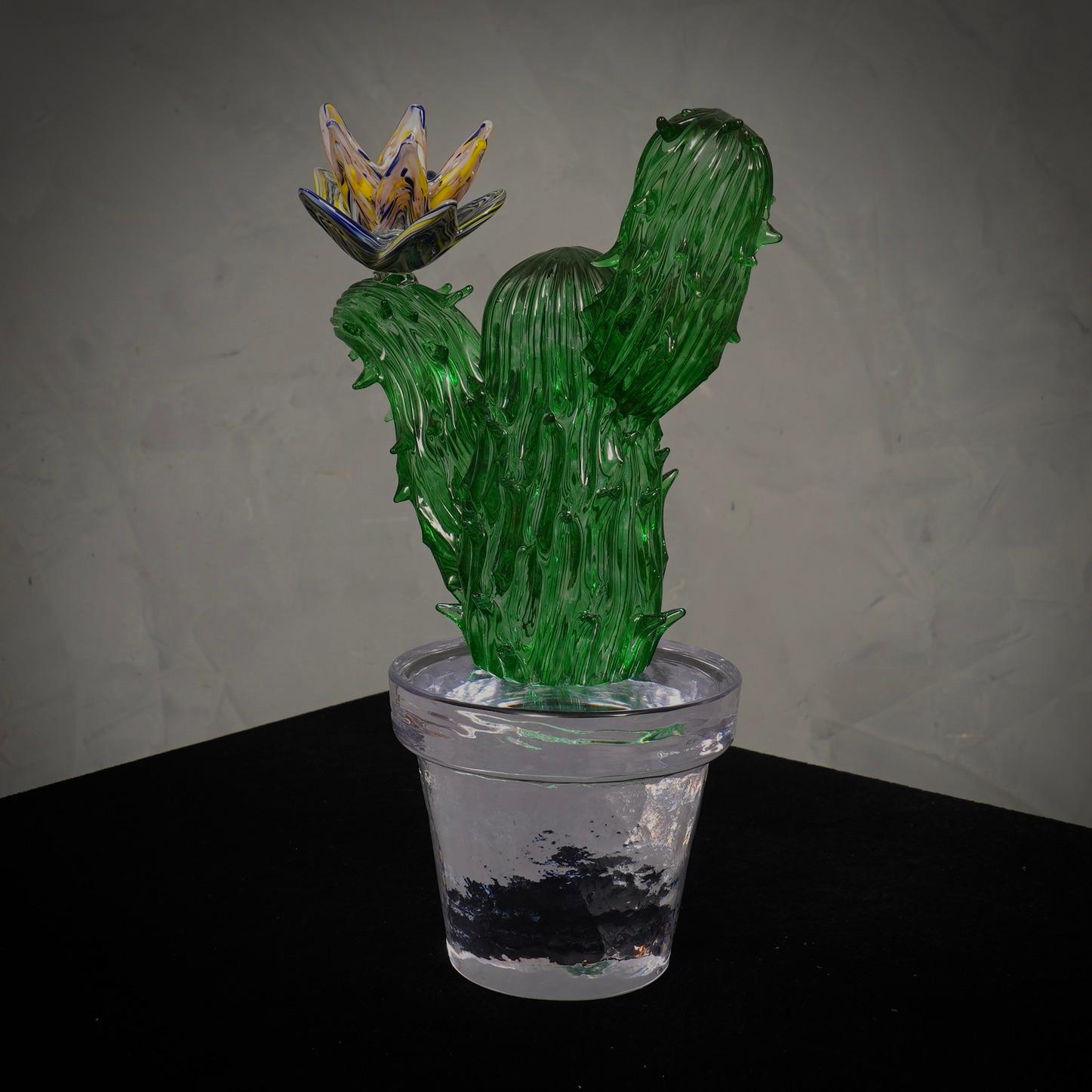 Italian design by Marta Marzotto creator of style, this cactus is a fashion icon of the Italian style, emerald green with a multi colored spot, the flower. Refinement and class as in Marta Marzotto's style, one-of-a-kind pieces that always remain