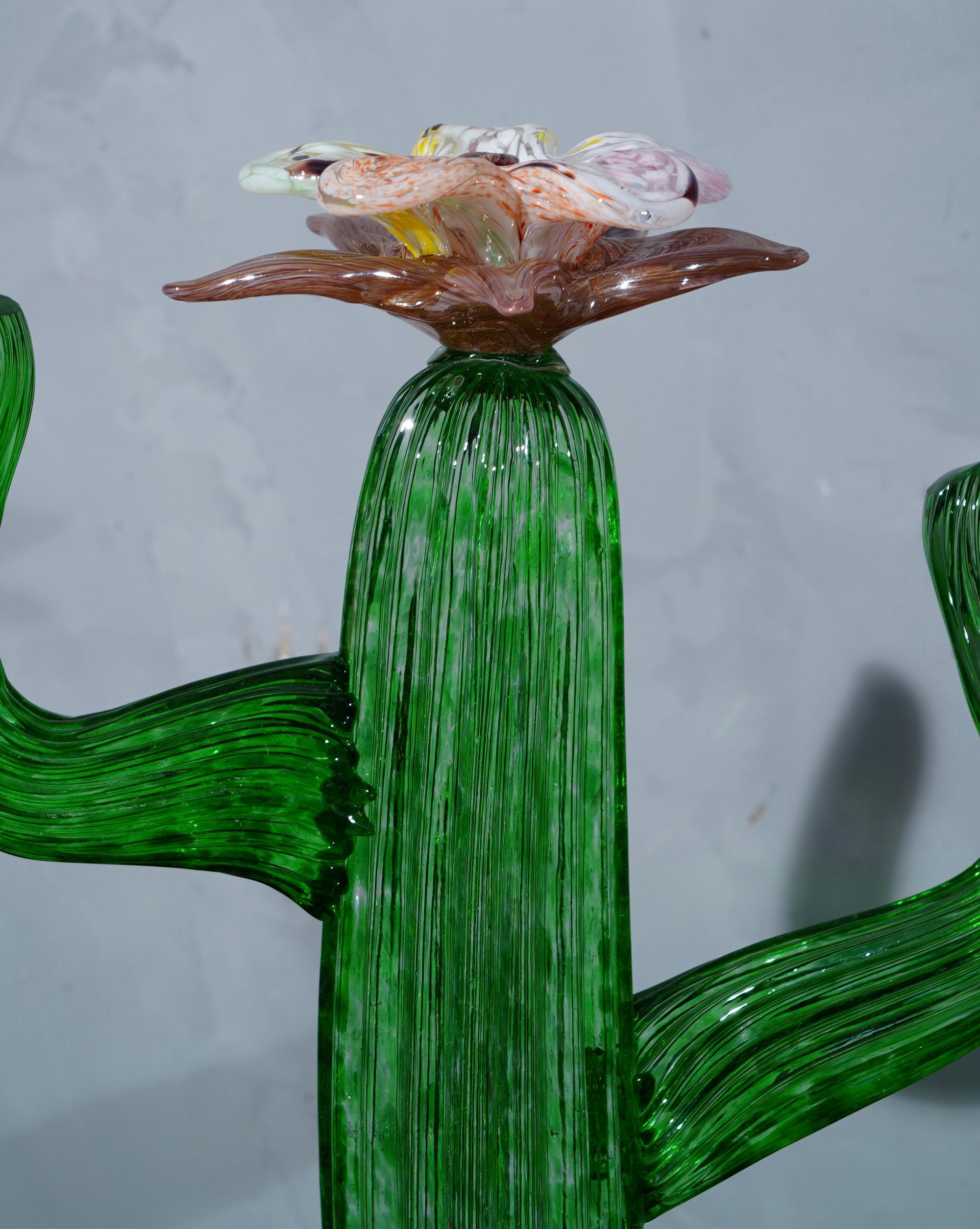 Mid-Century Modern Murano Formia for Marta Marzotto Green Art Glass Cactus Plant, 1990