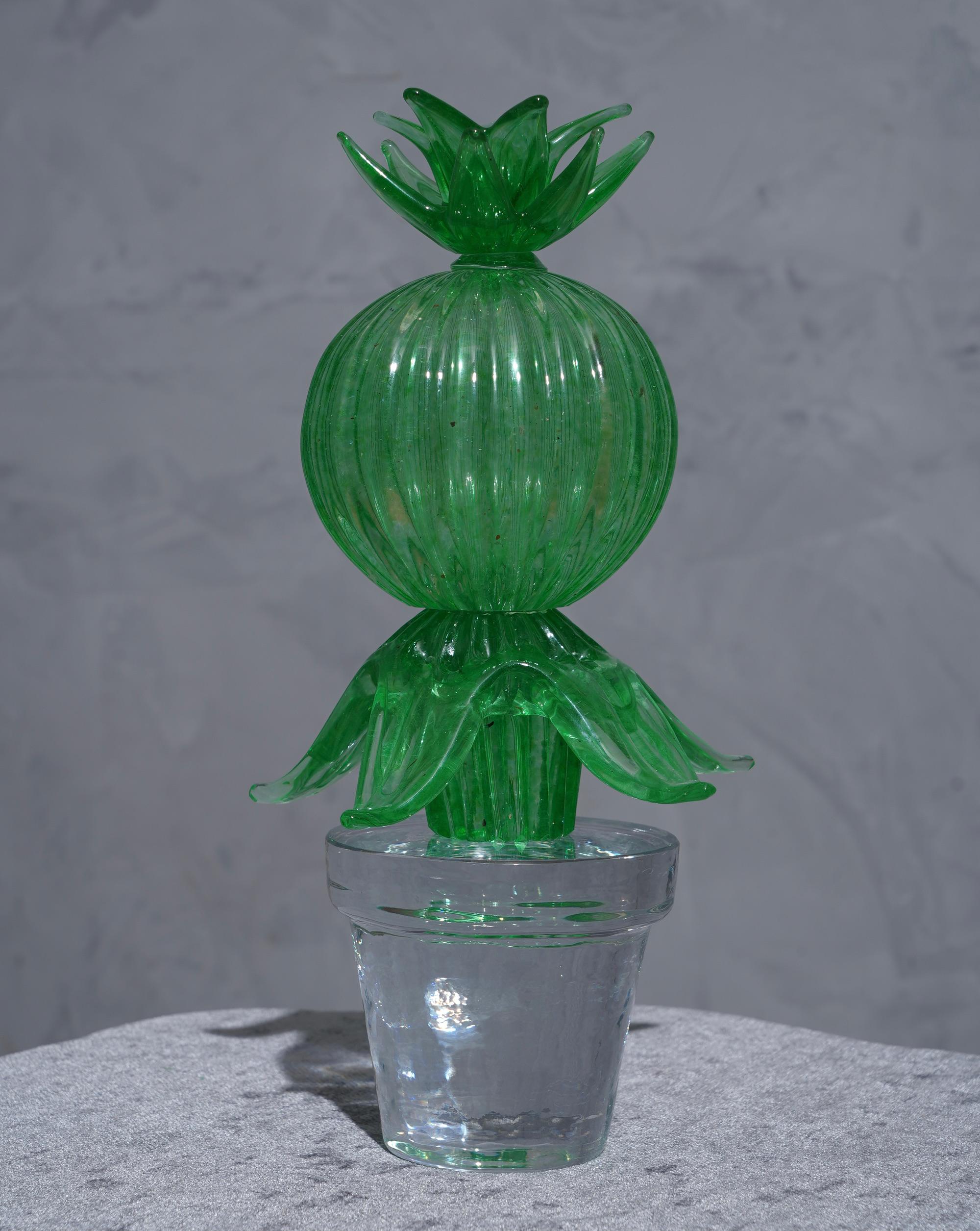 Mid-Century Modern Murano Formia for Marta Marzotto Green Art Glass Cactus Plant, 1990