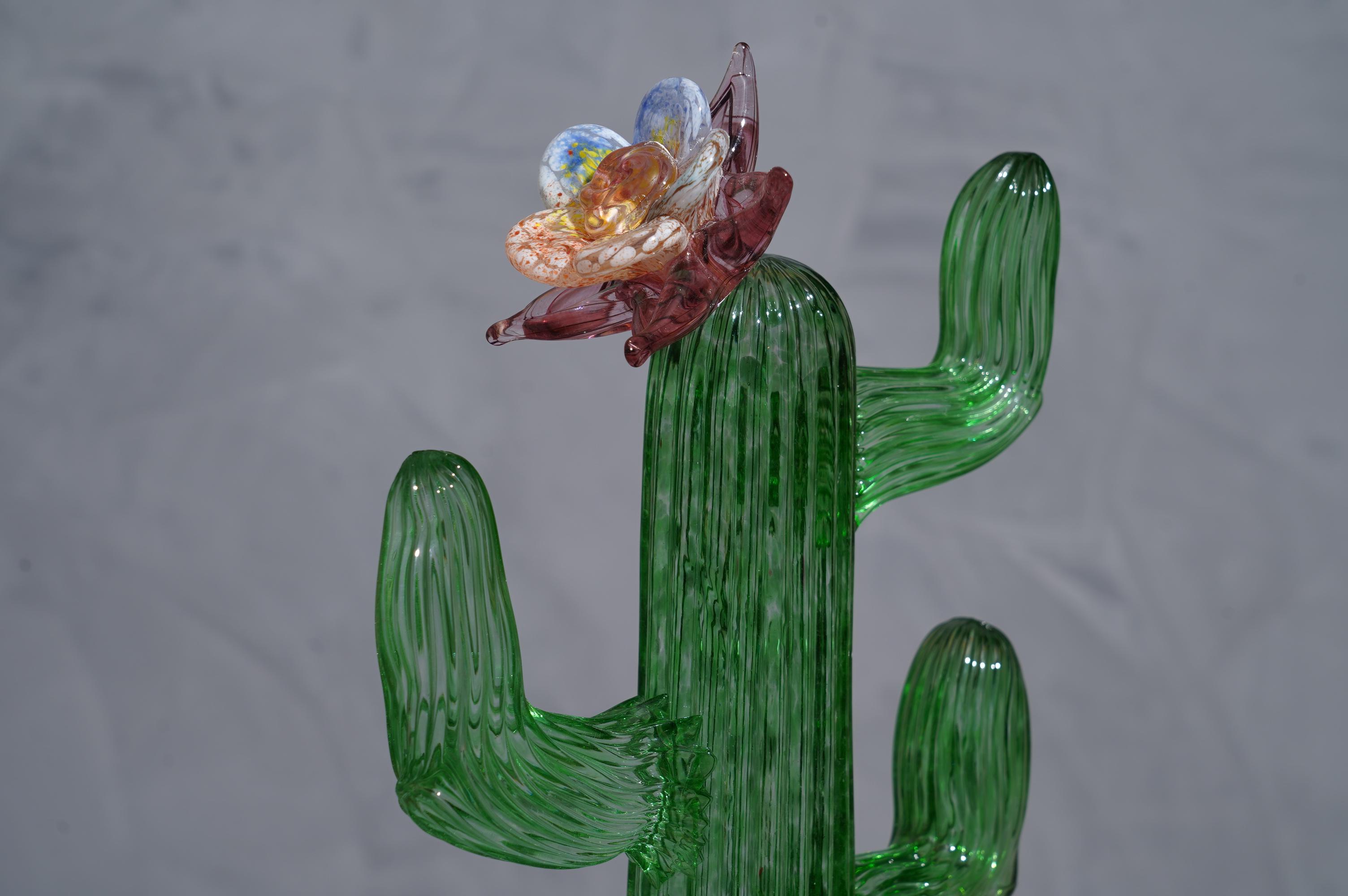 Mid-Century Modern Murano Formia for Marta Marzotto Green Art Glass Cactus Plant, 1990