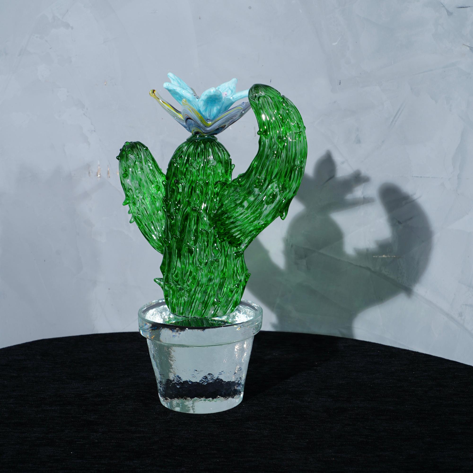 Italian Murano Formia for Marta Marzotto Green Art Glass Cactus Plant, 1990