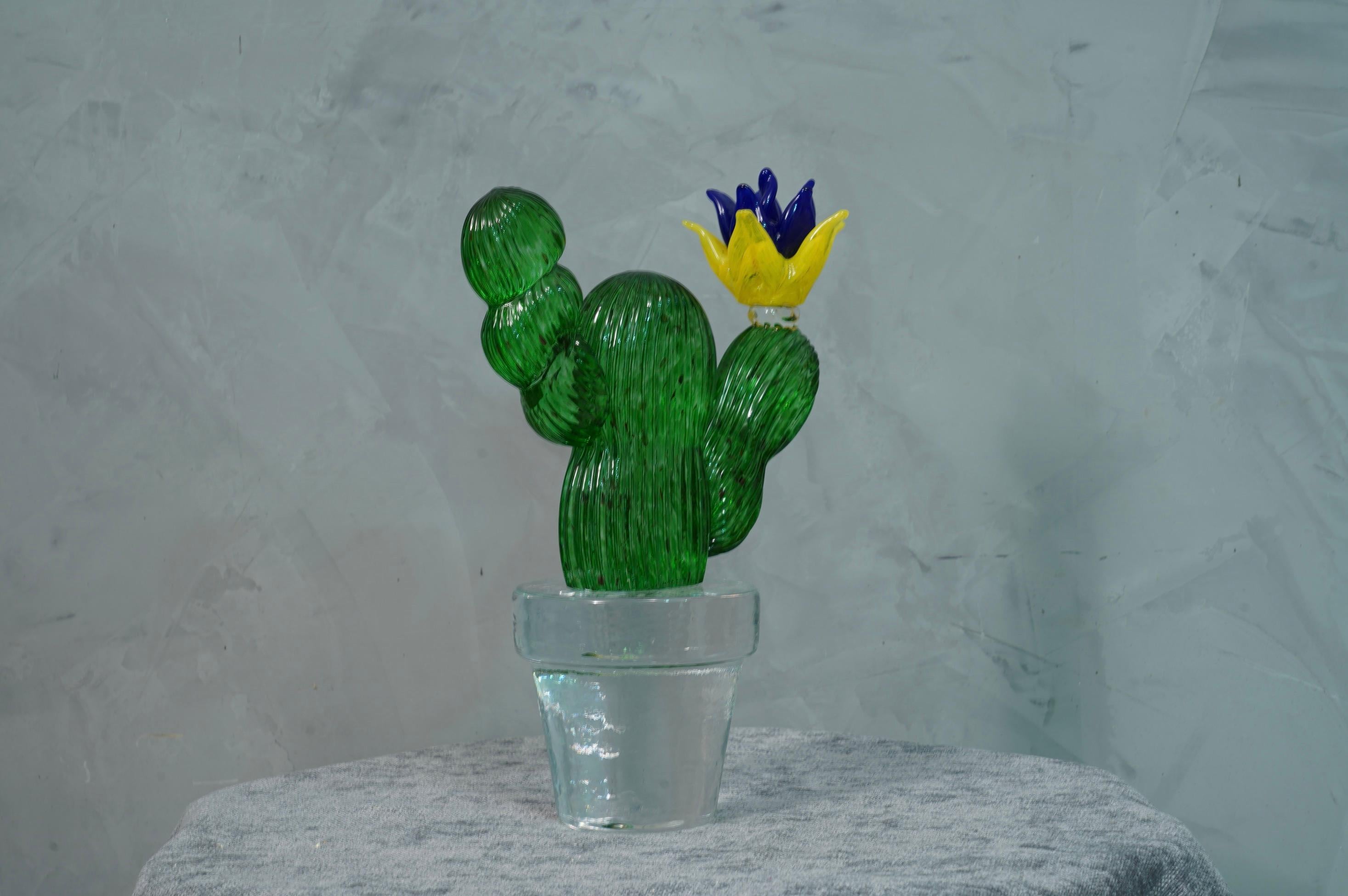 Mid-Century Modern  Murano Formia for Marta Marzotto Green Art Glass Cactus Plant, 1990