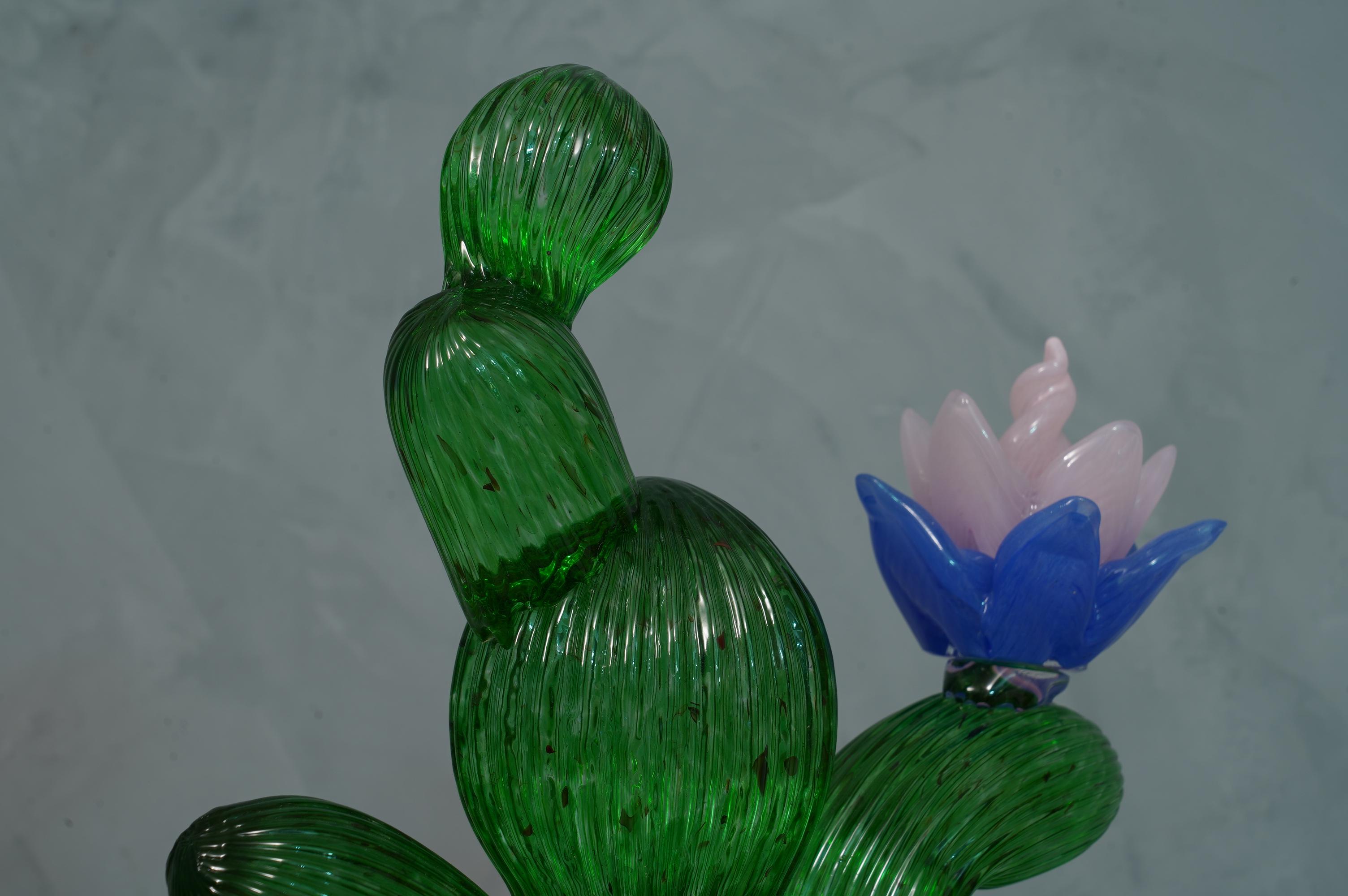 Italian  Murano Formia for Marta Marzotto Green Art Glass Cactus Plant, 1990