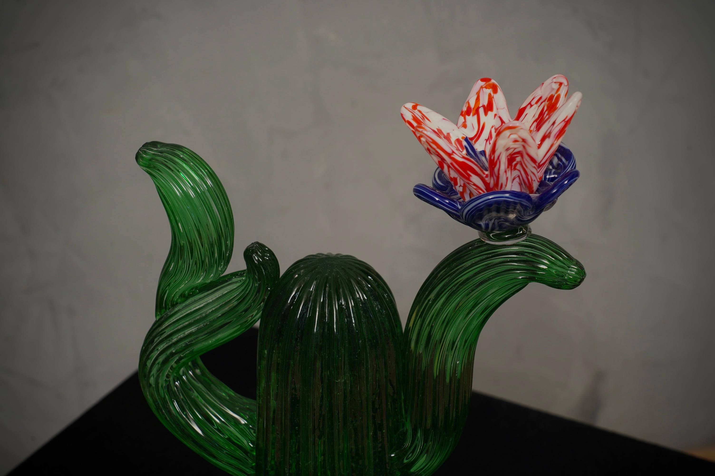 Italian Murano Formia for Marta Marzotto Green Art Glass Cactus Plant, 1990 For Sale