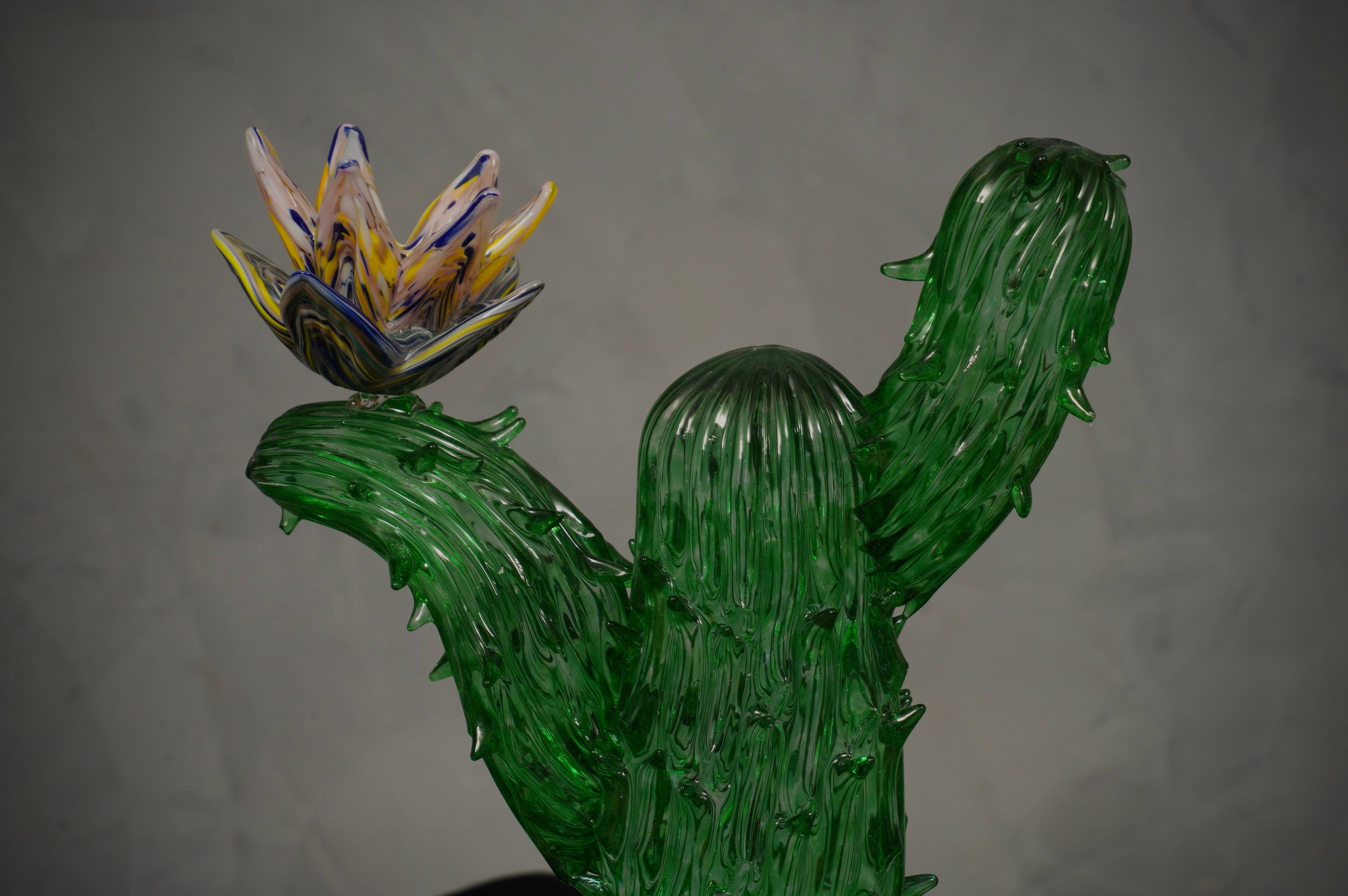 Italian Murano Formia for Marta Marzotto Green Art Glass Cactus Plant, 1990 For Sale