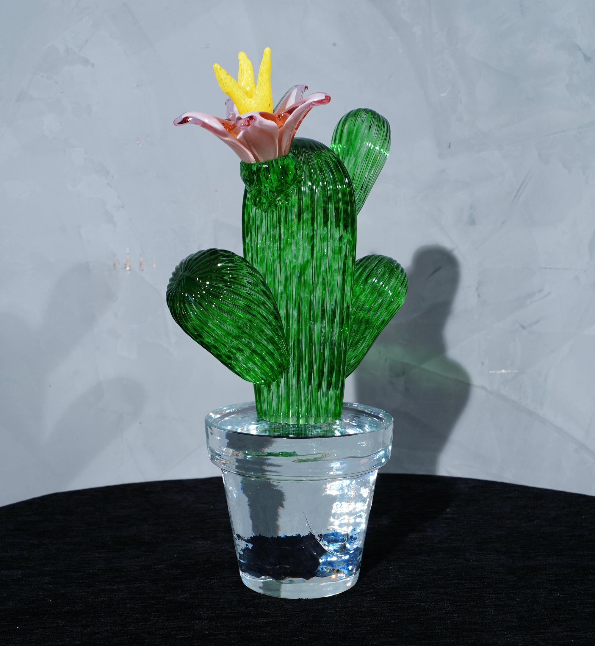 Hand-Crafted Murano Formia for Marta Marzotto Green Art Glass Cactus Plant, 1990