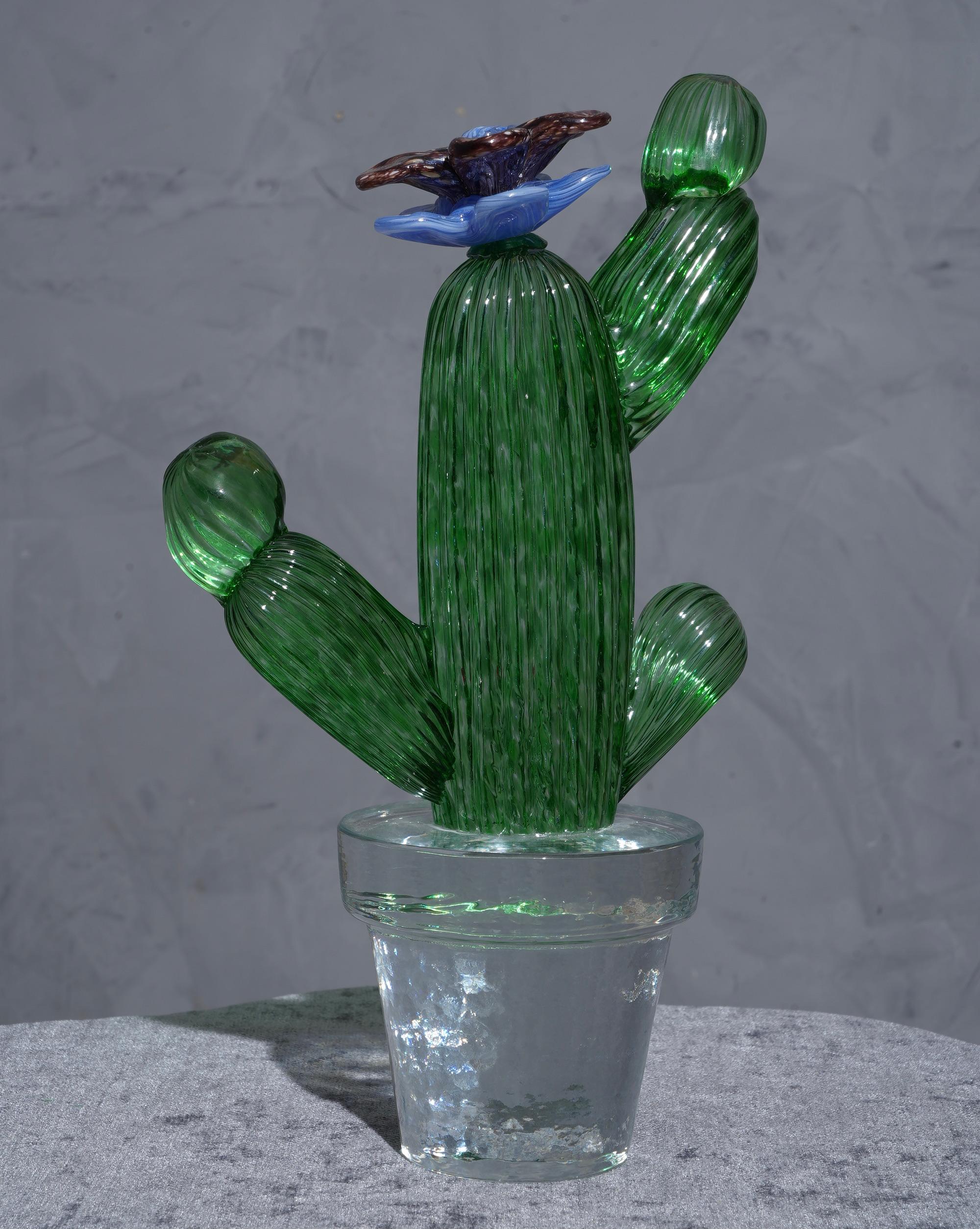 Murano Formia for Marta Marzotto Green Art Glass Cactus Plant, 1990 In Good Condition In Rome, IT