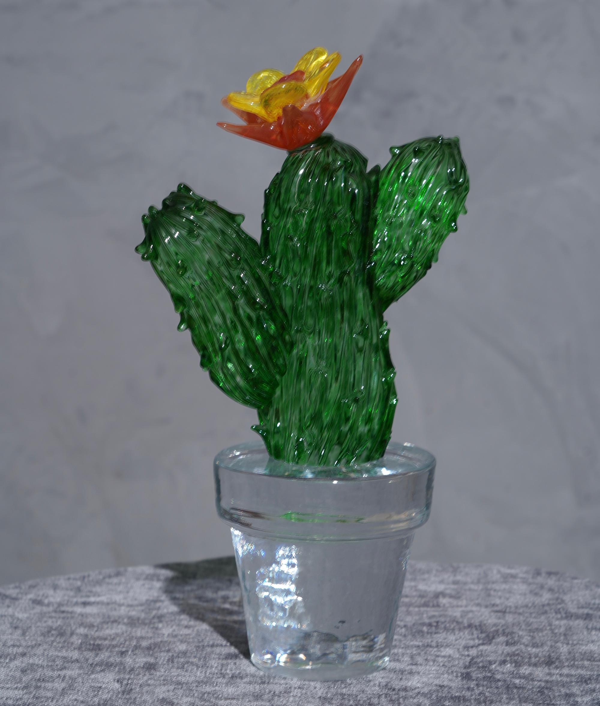 Murano Formia for Marta Marzotto Green Art Glass Cactus Plant, 1990 In Good Condition In Rome, IT