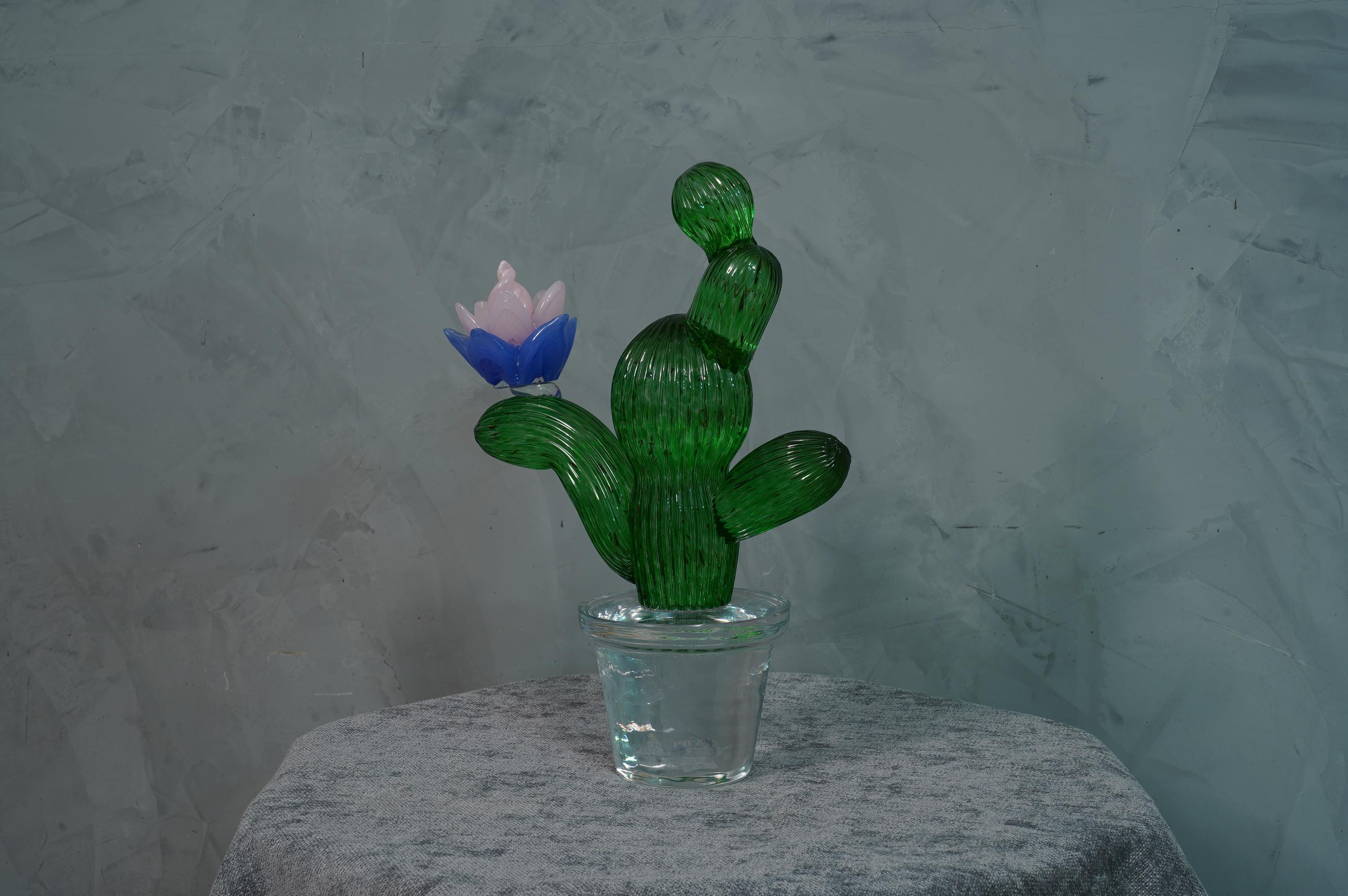  Murano Formia for Marta Marzotto Green Art Glass Cactus Plant, 1990 In Good Condition In Rome, IT