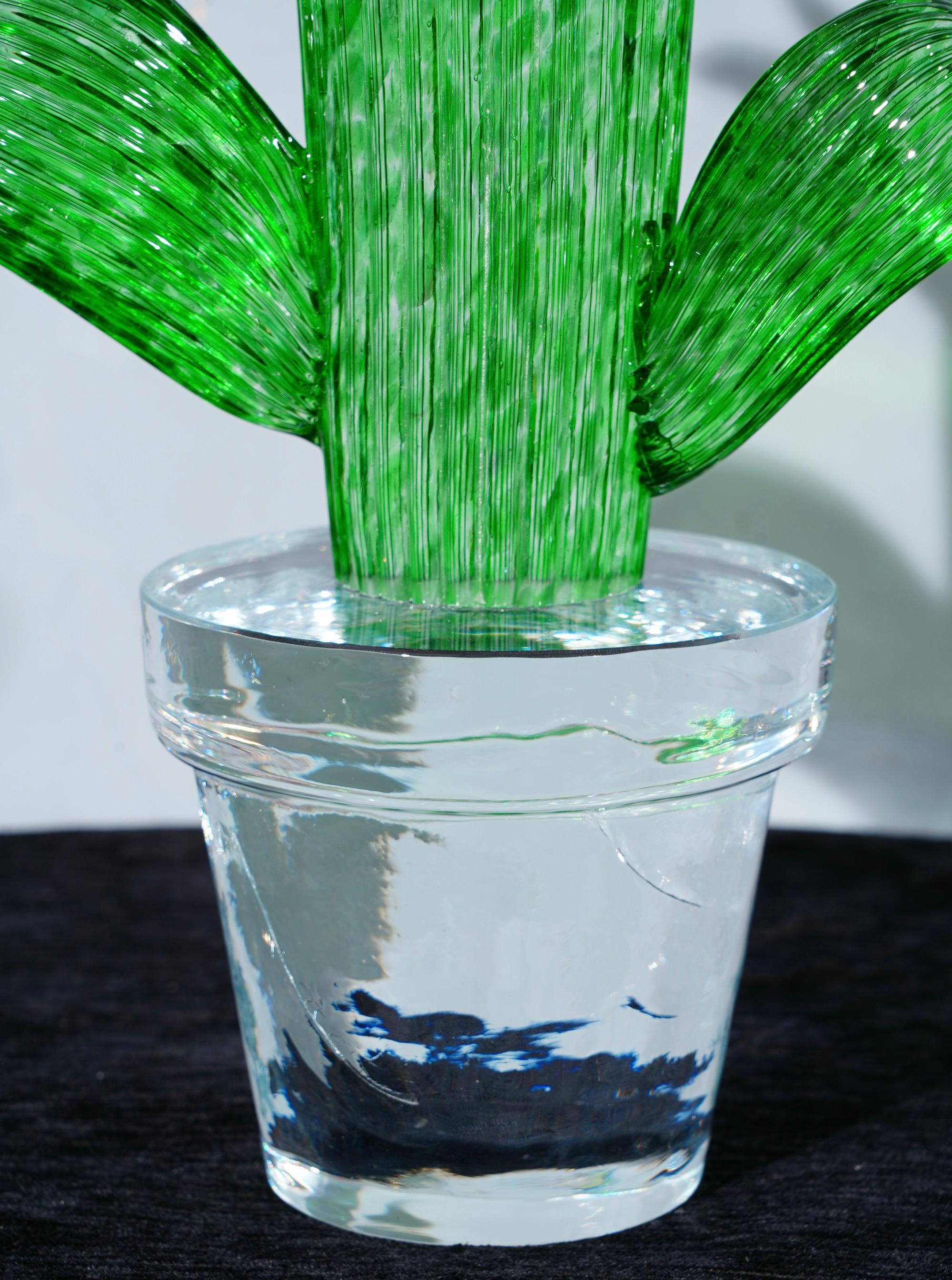Murano Formia for Marta Marzotto Green Art Glass Cactus Plant, 1990 In Good Condition In Rome, IT