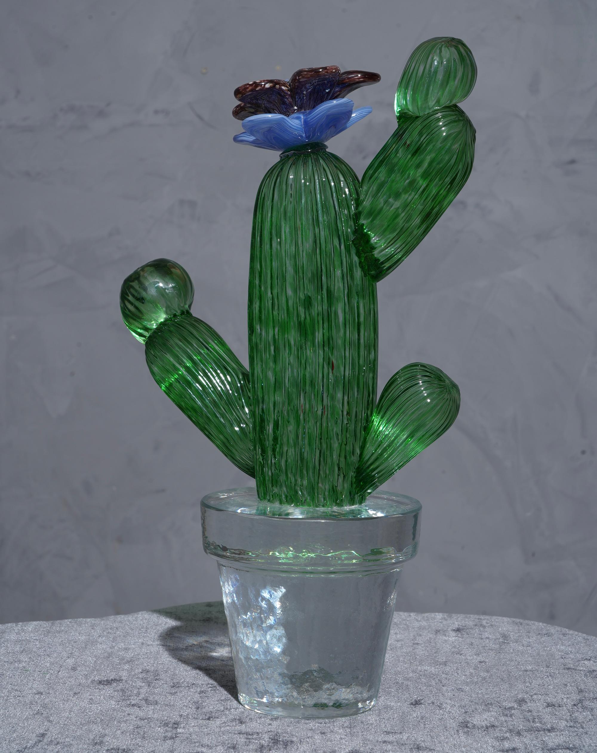 Late 20th Century Murano Formia for Marta Marzotto Green Art Glass Cactus Plant, 1990
