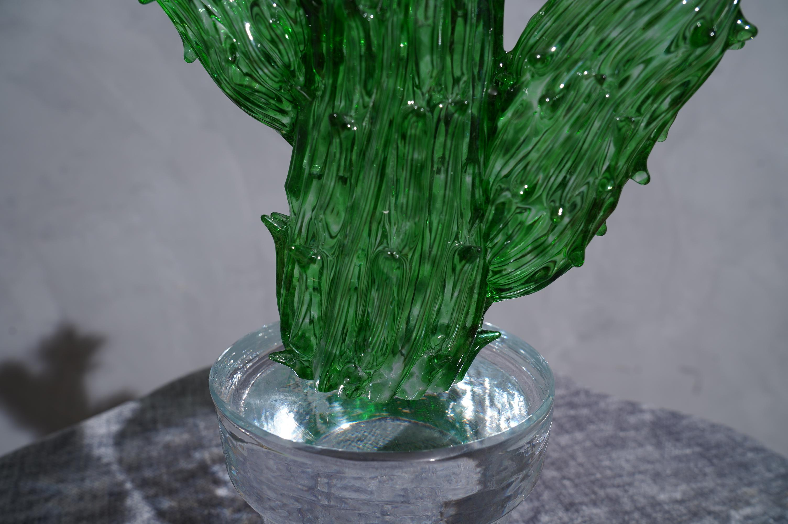 Late 20th Century Murano Formia for Marta Marzotto Green Art Glass Cactus Plant, 1990