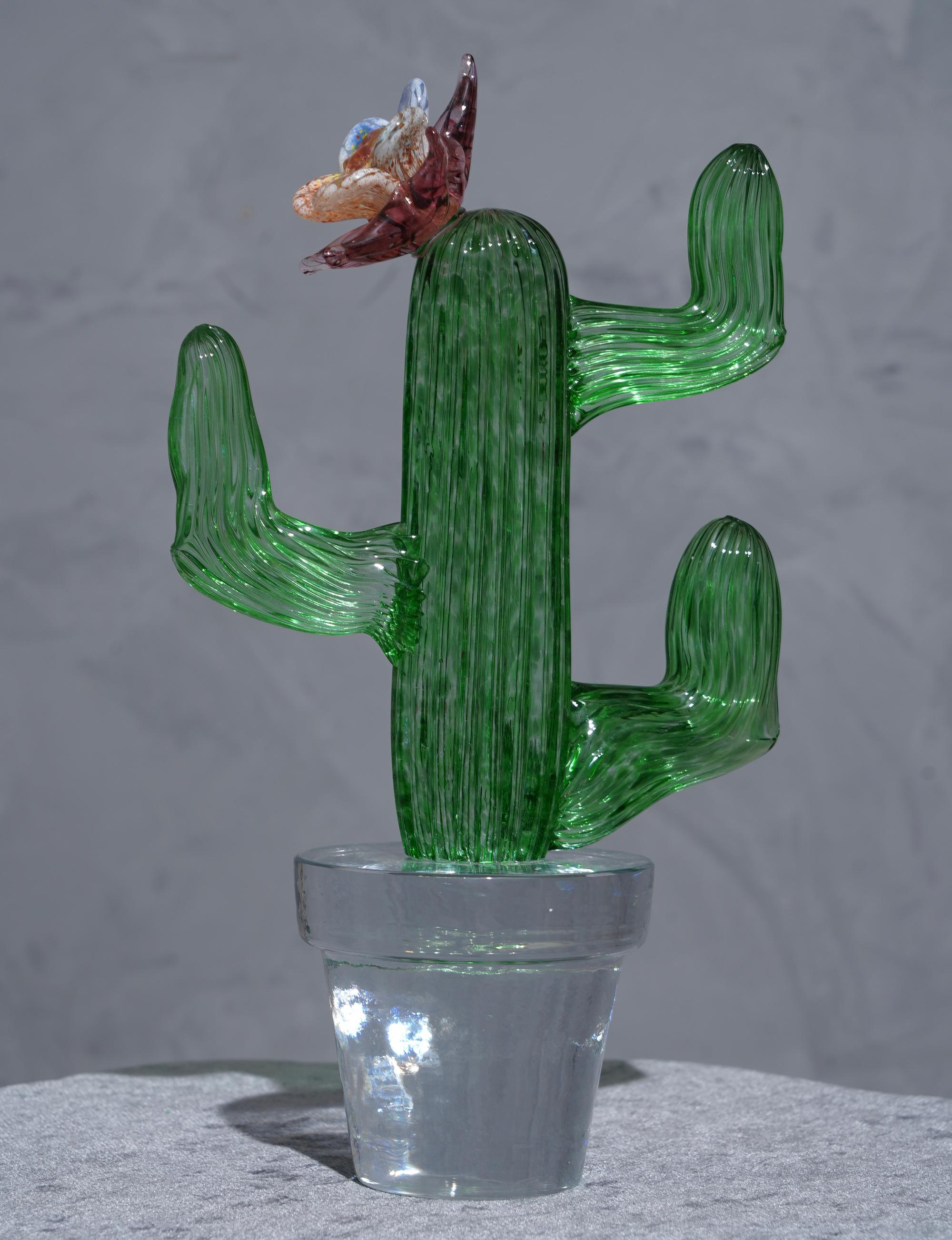 Late 20th Century Murano Formia for Marta Marzotto Green Art Glass Cactus Plant, 1990