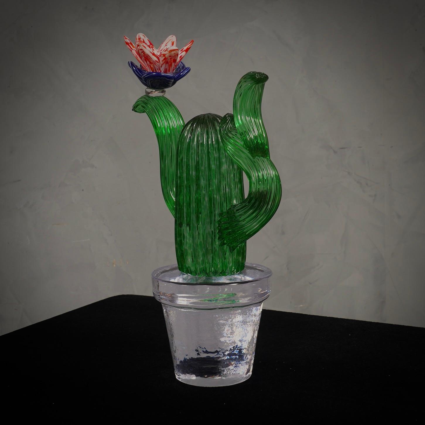 Late 20th Century Murano Formia for Marta Marzotto Green Art Glass Cactus Plant, 1990 For Sale