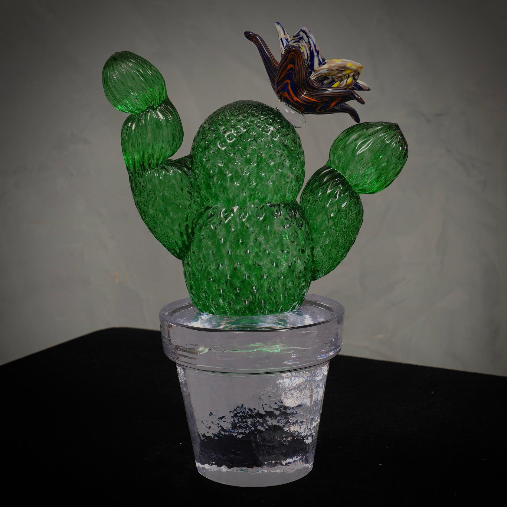Murano Formia for Marta Marzotto Green Art Glass Cactus Plant, 1990 In Good Condition For Sale In Rome, IT