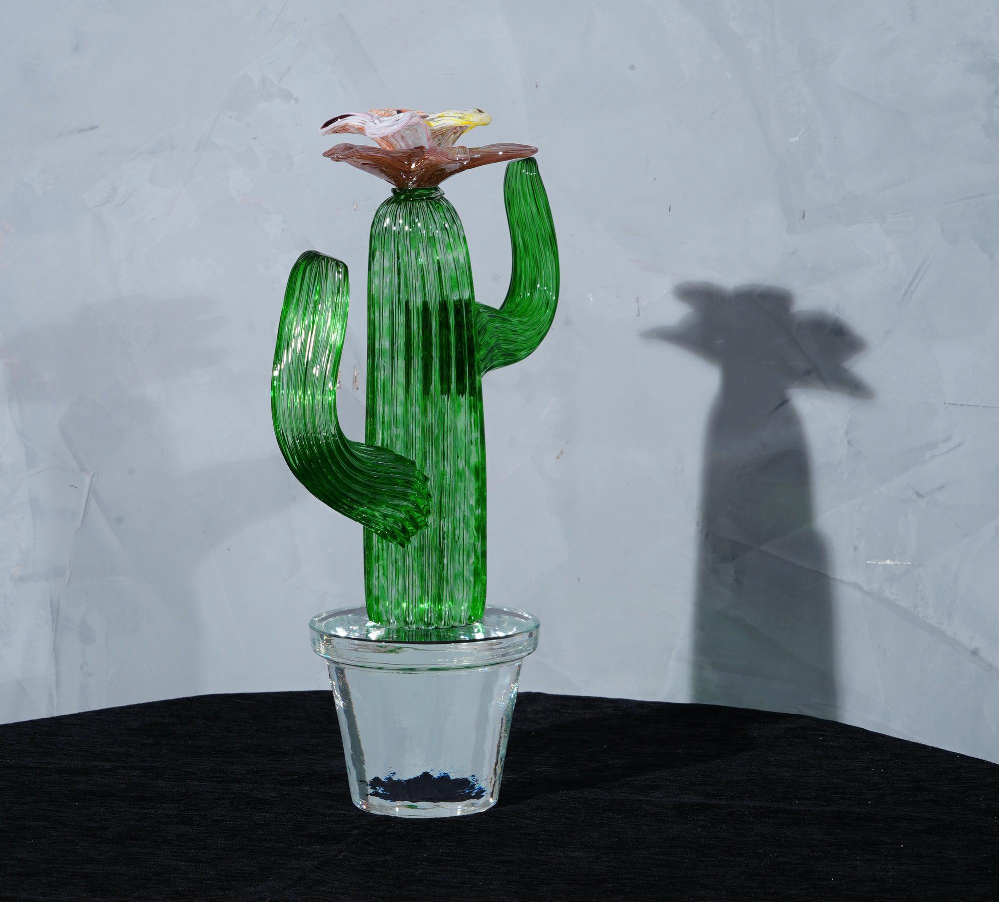 Late 20th Century Murano Formia for Marta Marzotto Green Art Glass Cactus Plant, 1990