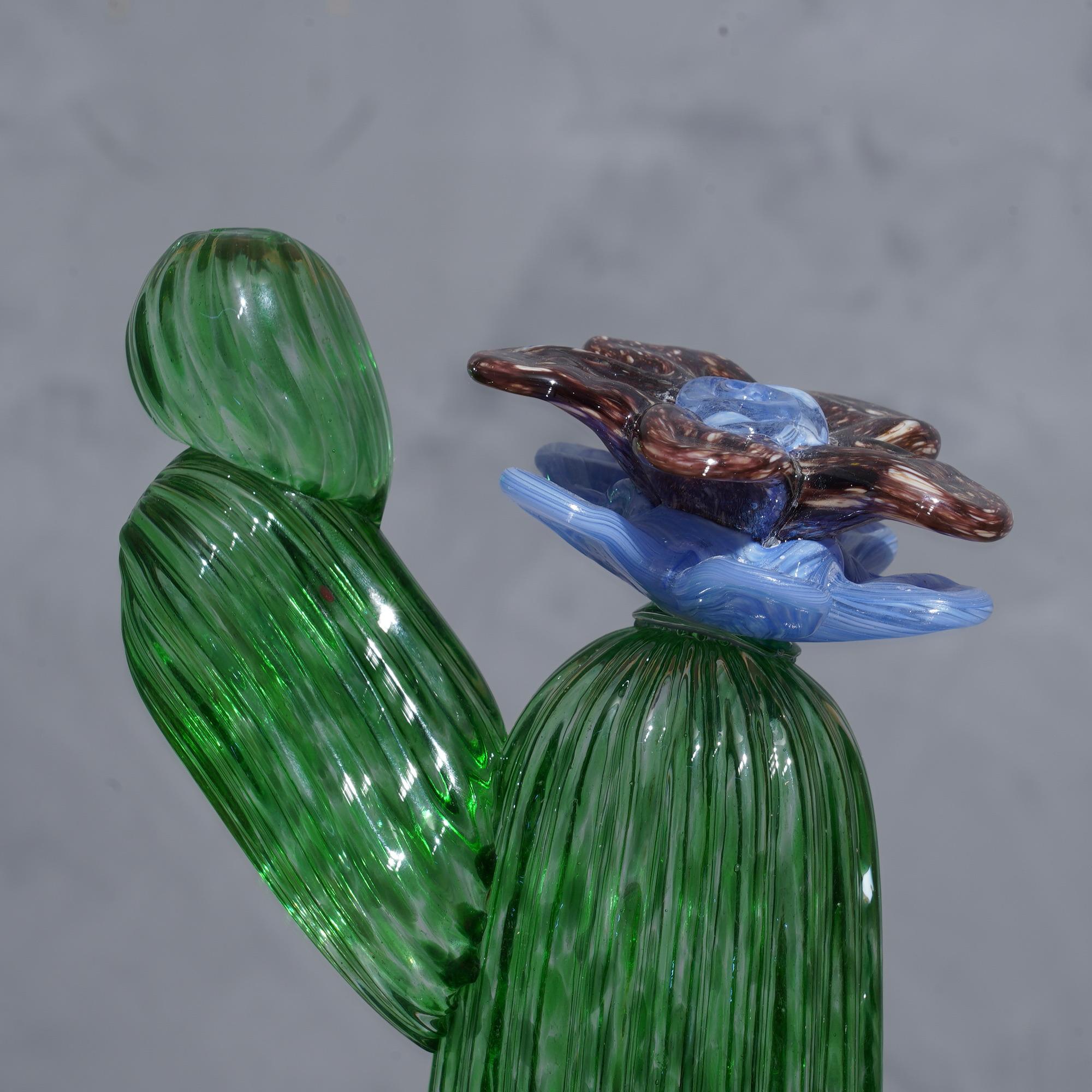 Murano Glass Murano Formia for Marta Marzotto Green Art Glass Cactus Plant, 1990